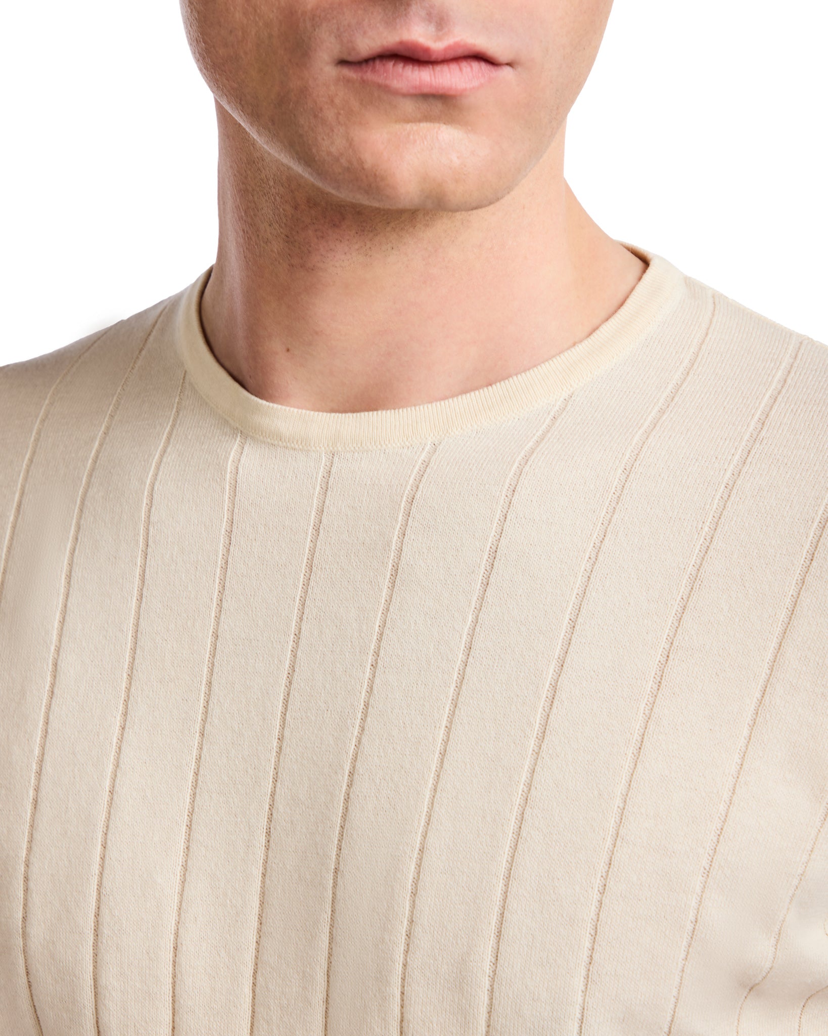 Adriano ribbed knit T-shirt in cream