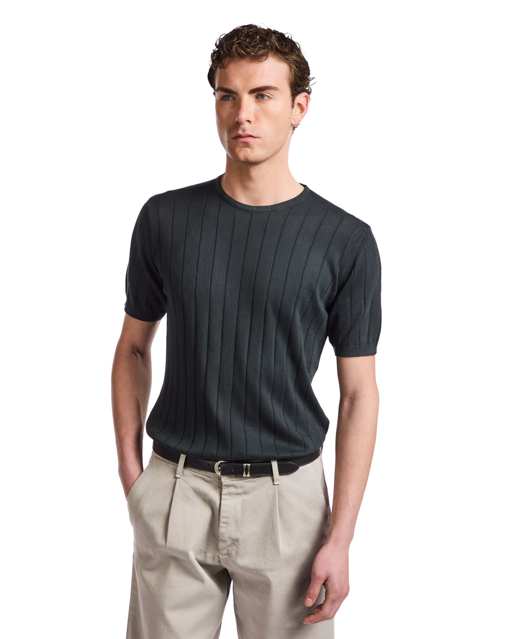 Adriano ribbed knit T-shirt in black