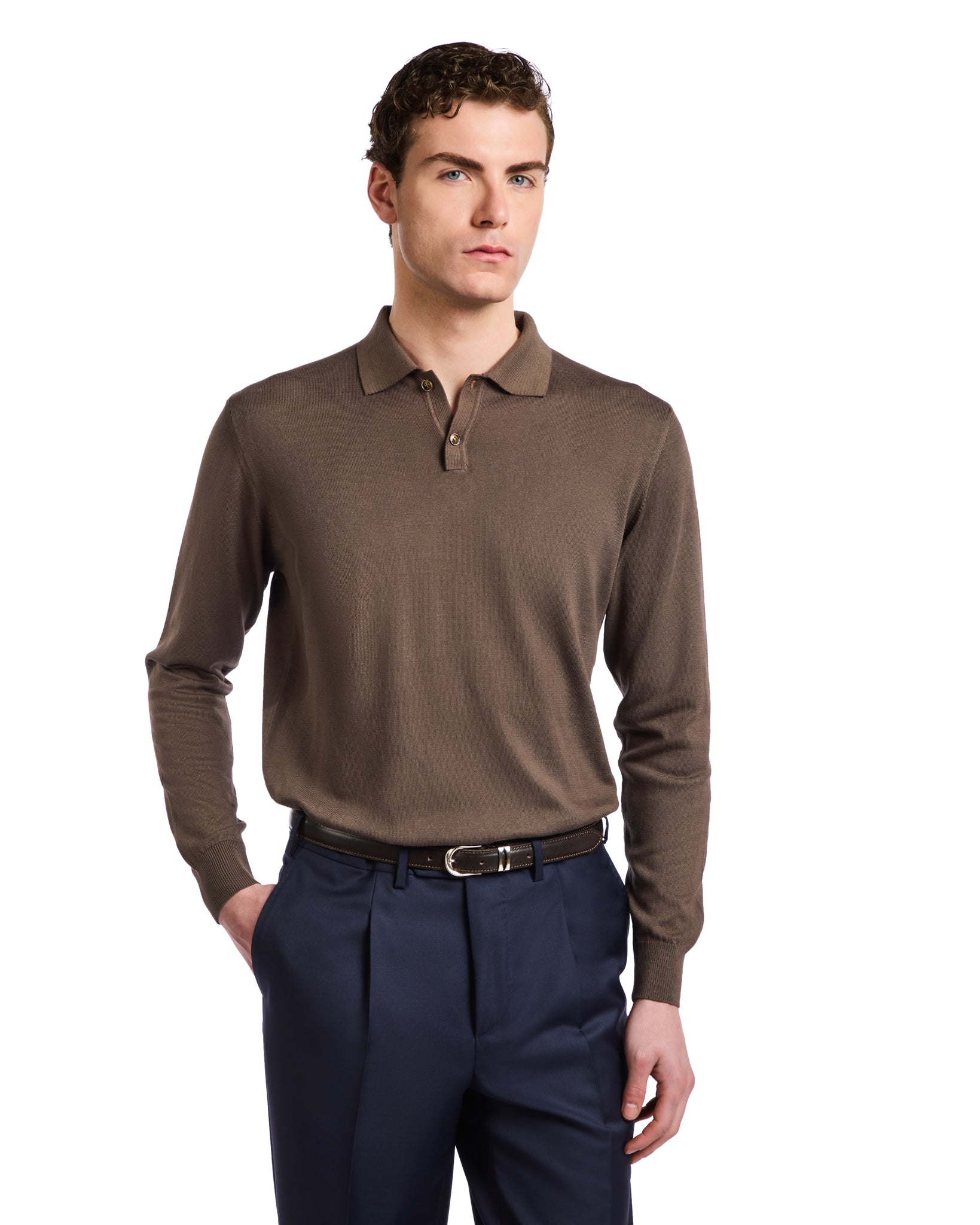 Andrey polo shirt in dark brown cotton