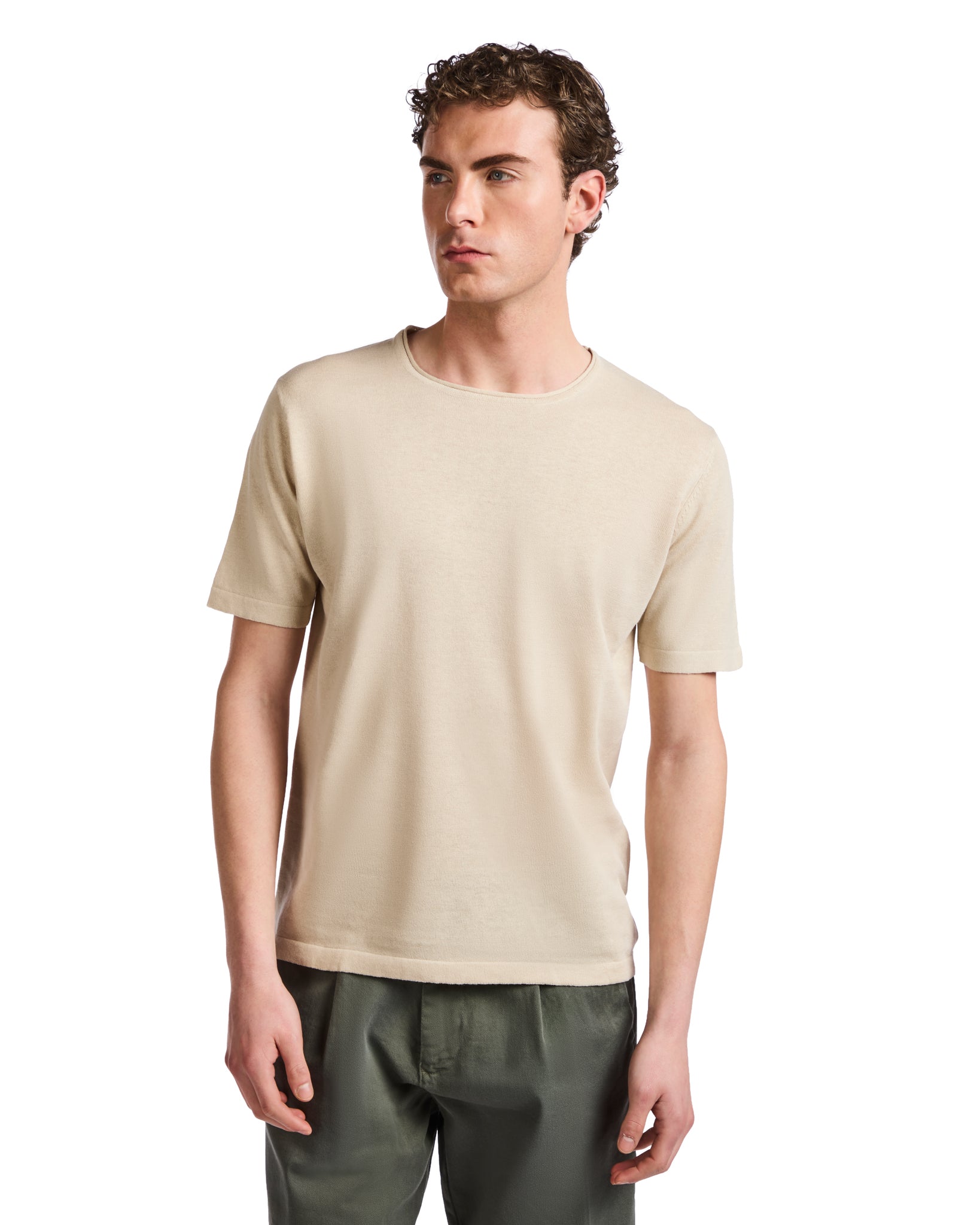 T-shirt Azur in lino e cotone sabbia