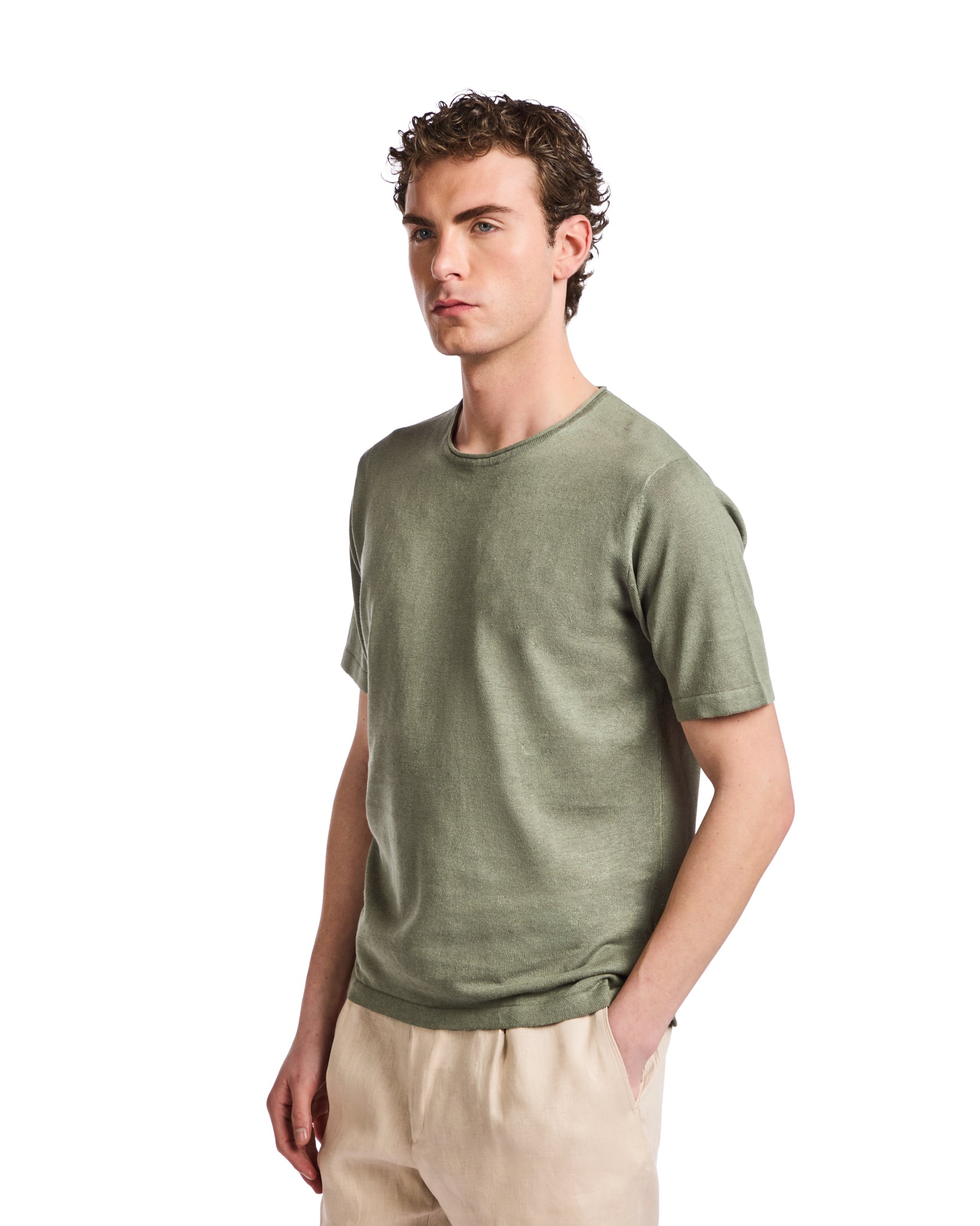 Azur T-shirt in linen and military cotton
