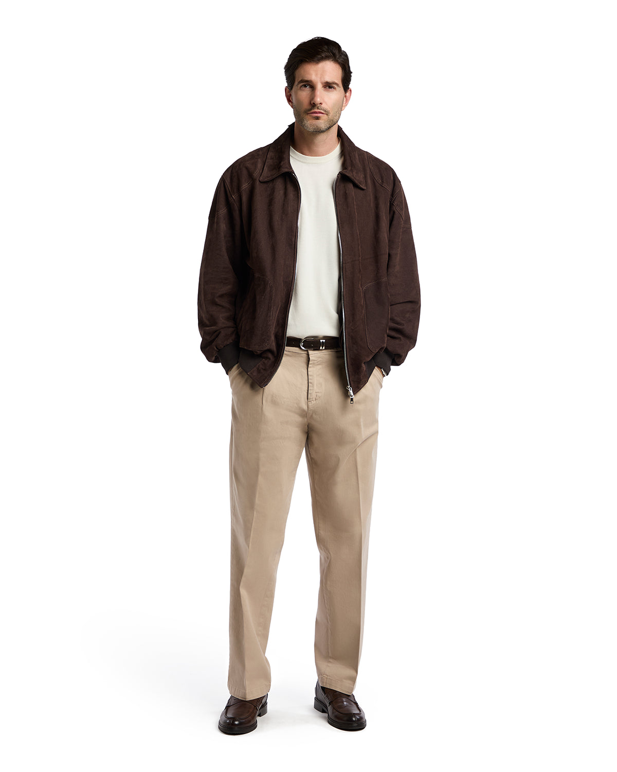 Bomber collo camicia con zip scamosciato testa di moro