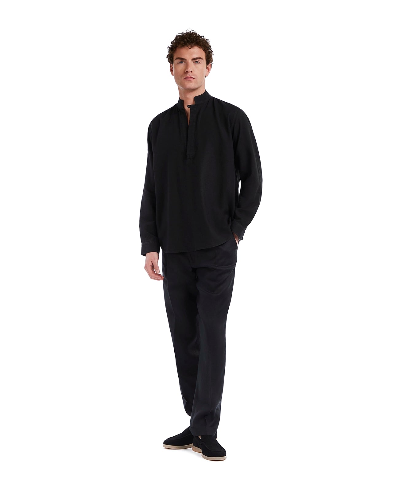 Camisa Waikiki de lino y algodón negra