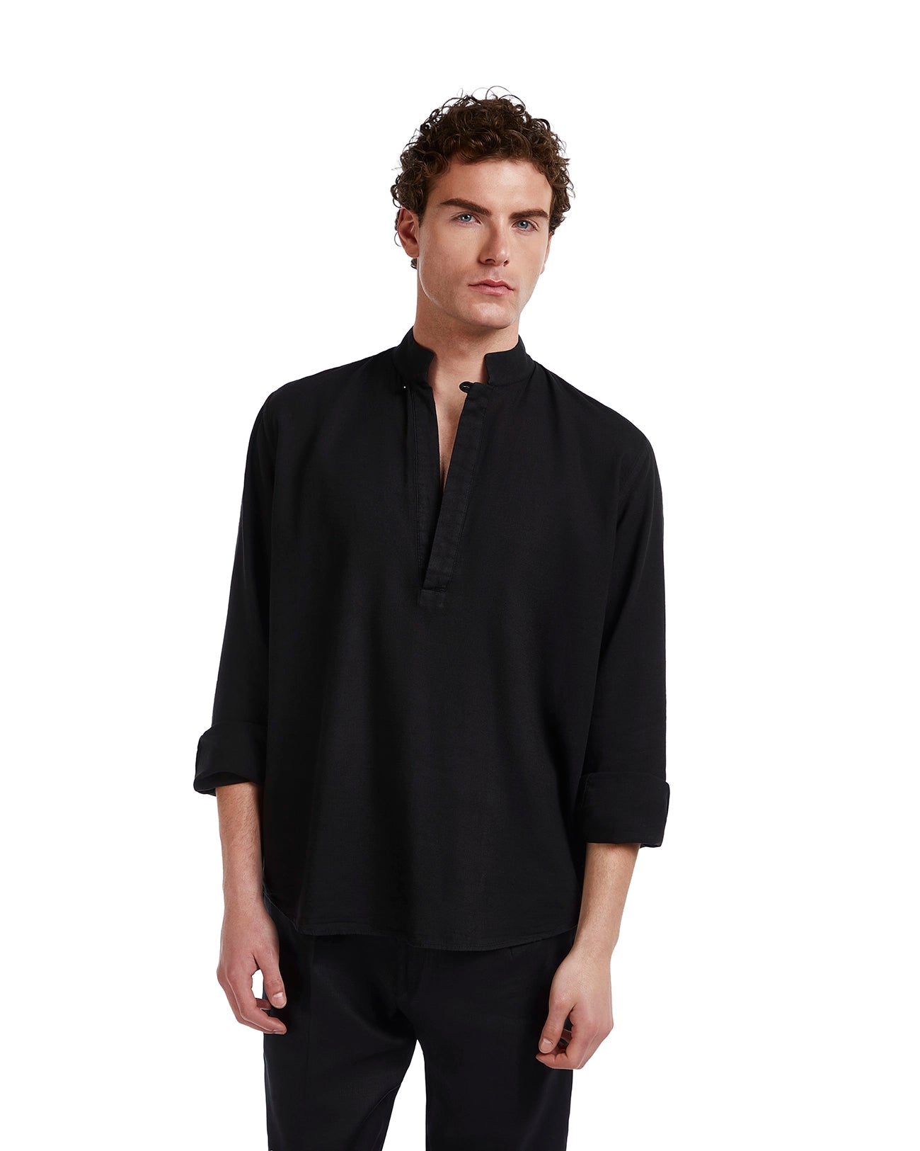 Camisa Waikiki de lino y algodón negra