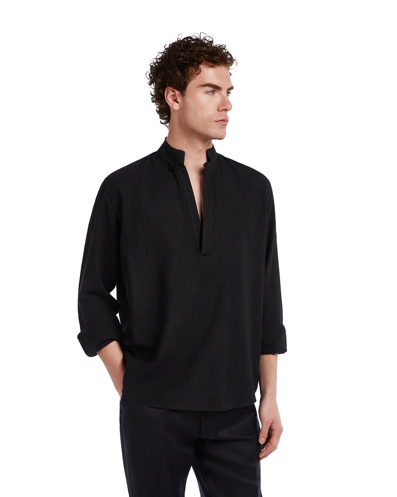 Camisa Waikiki de lino y algodón negra