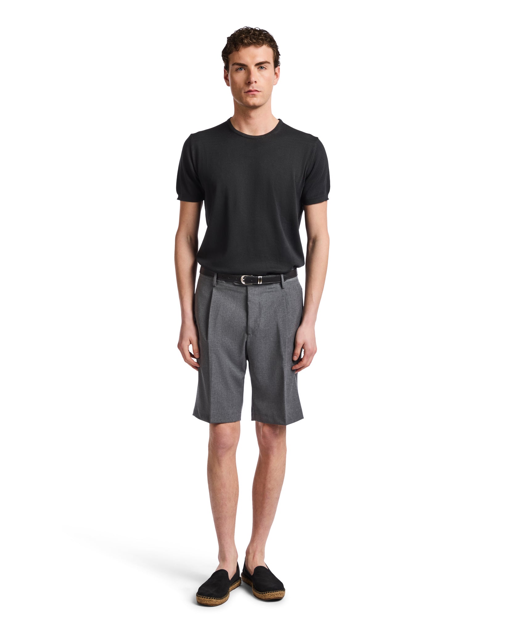 Colton - High-waisted Bermuda Shorts with Darts Charcoal