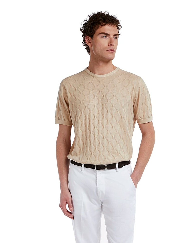 T-shirt Bjorn a onde in maglia sabbia