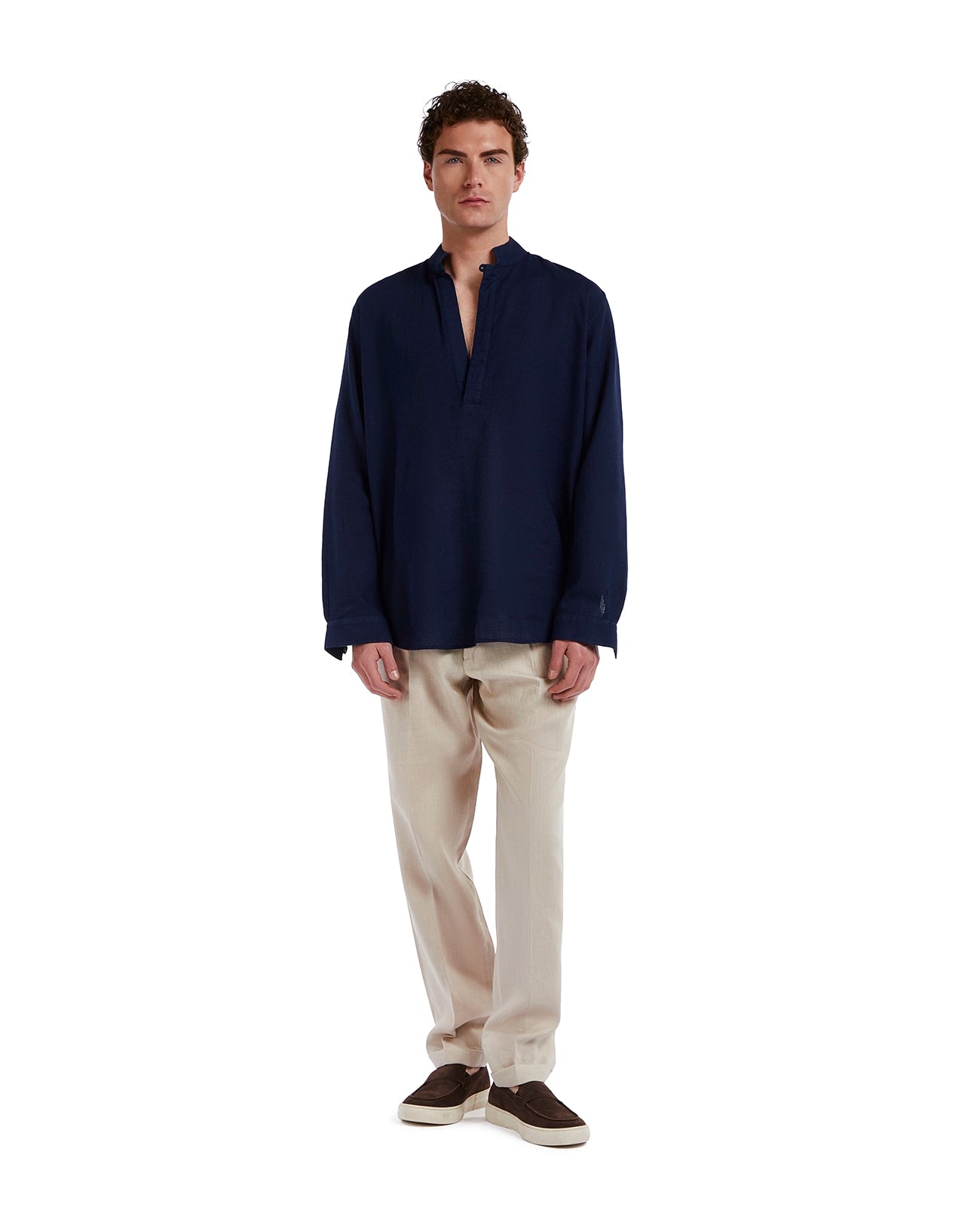 Camisa Waikiki de lino y algodón azul