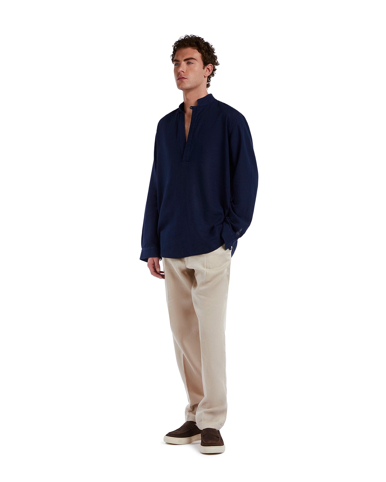 Camisa Waikiki de lino y algodón azul