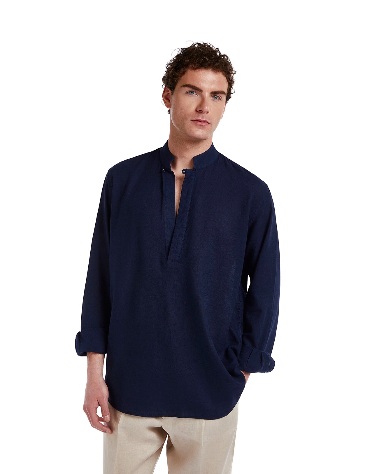 Camisa Waikiki de lino y algodón azul