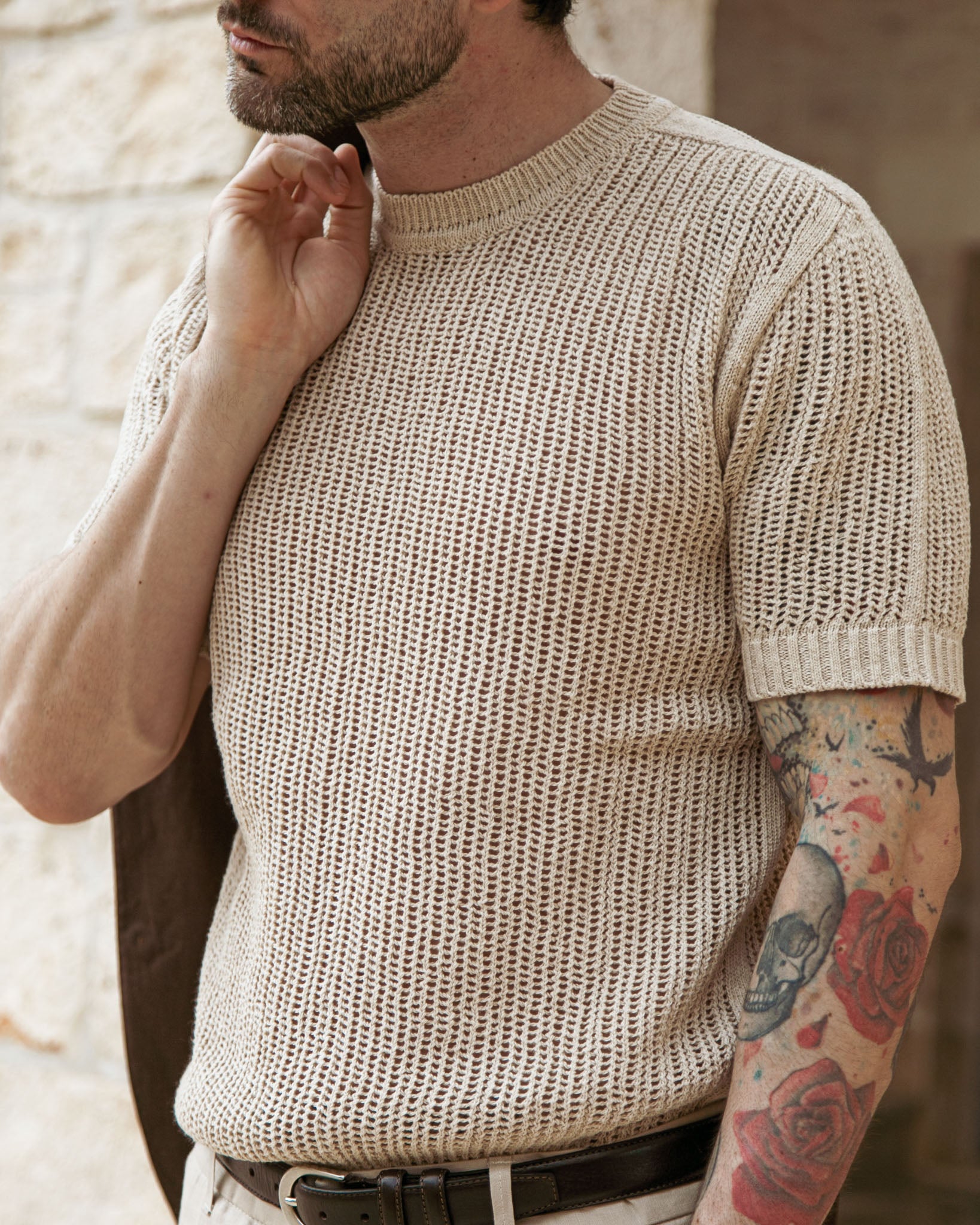 Grigor - beige perforated oversized t-shirt