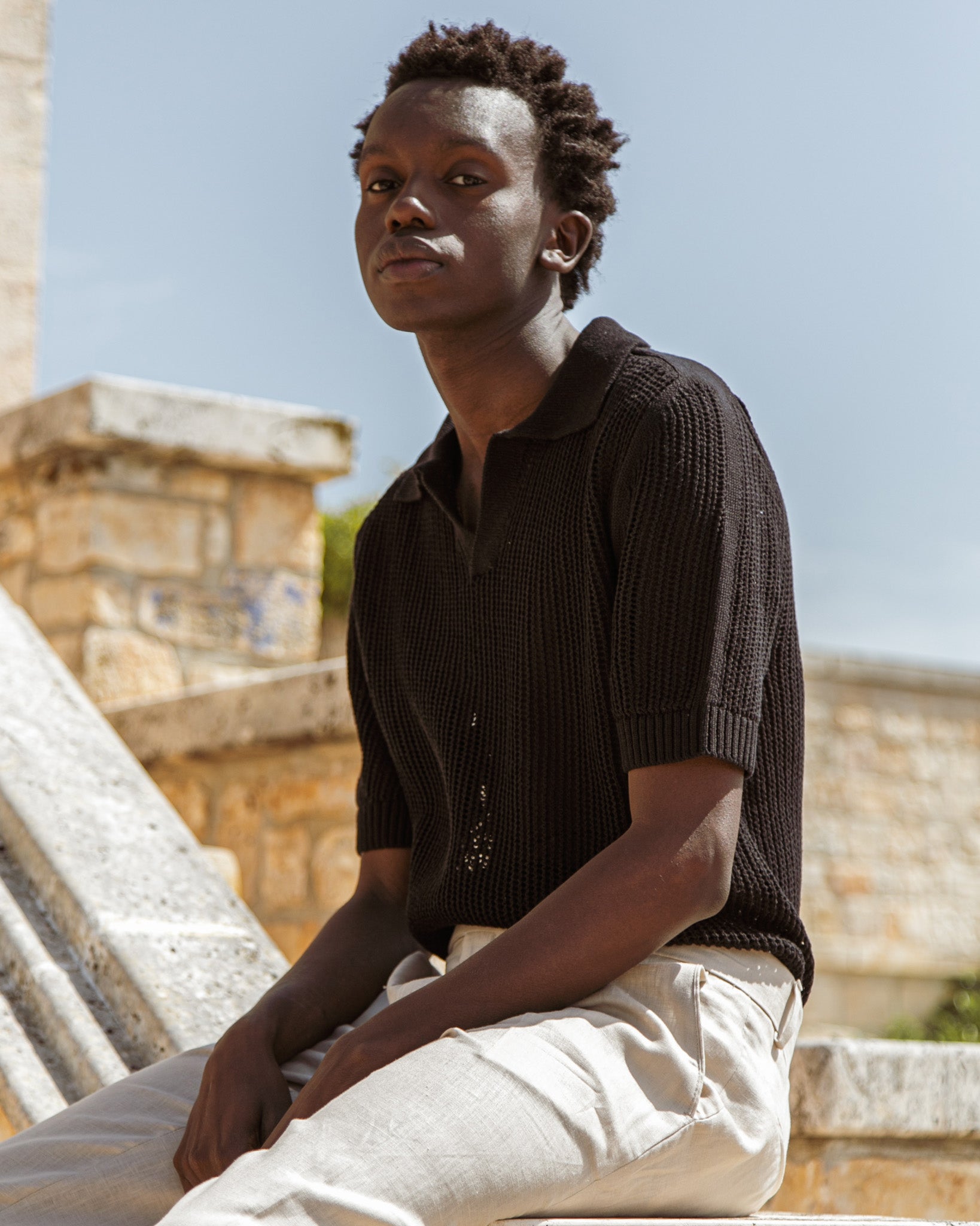 Casper - polo oversize perforé noir