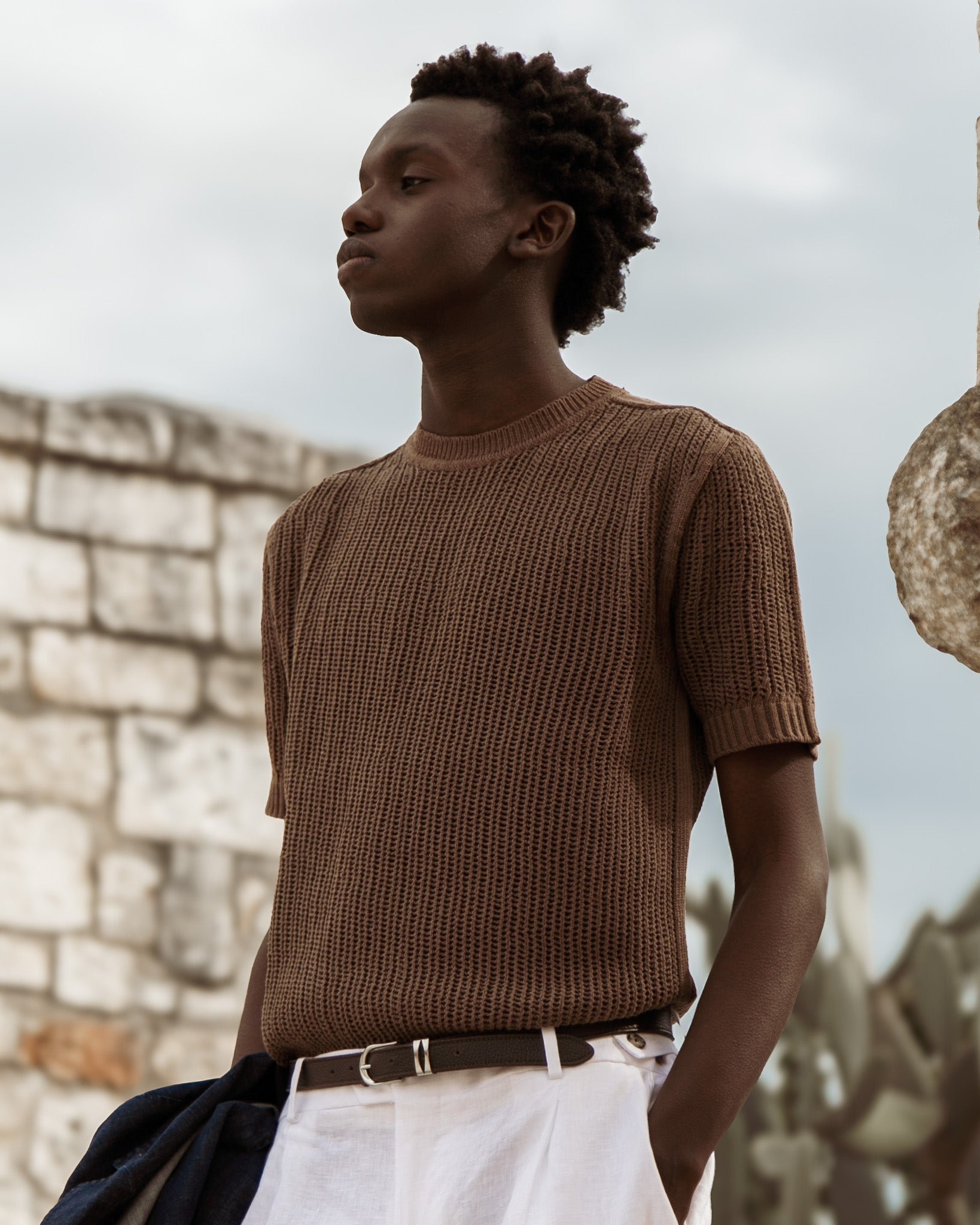 Grigor - dark brown perforated oversized t-shirt