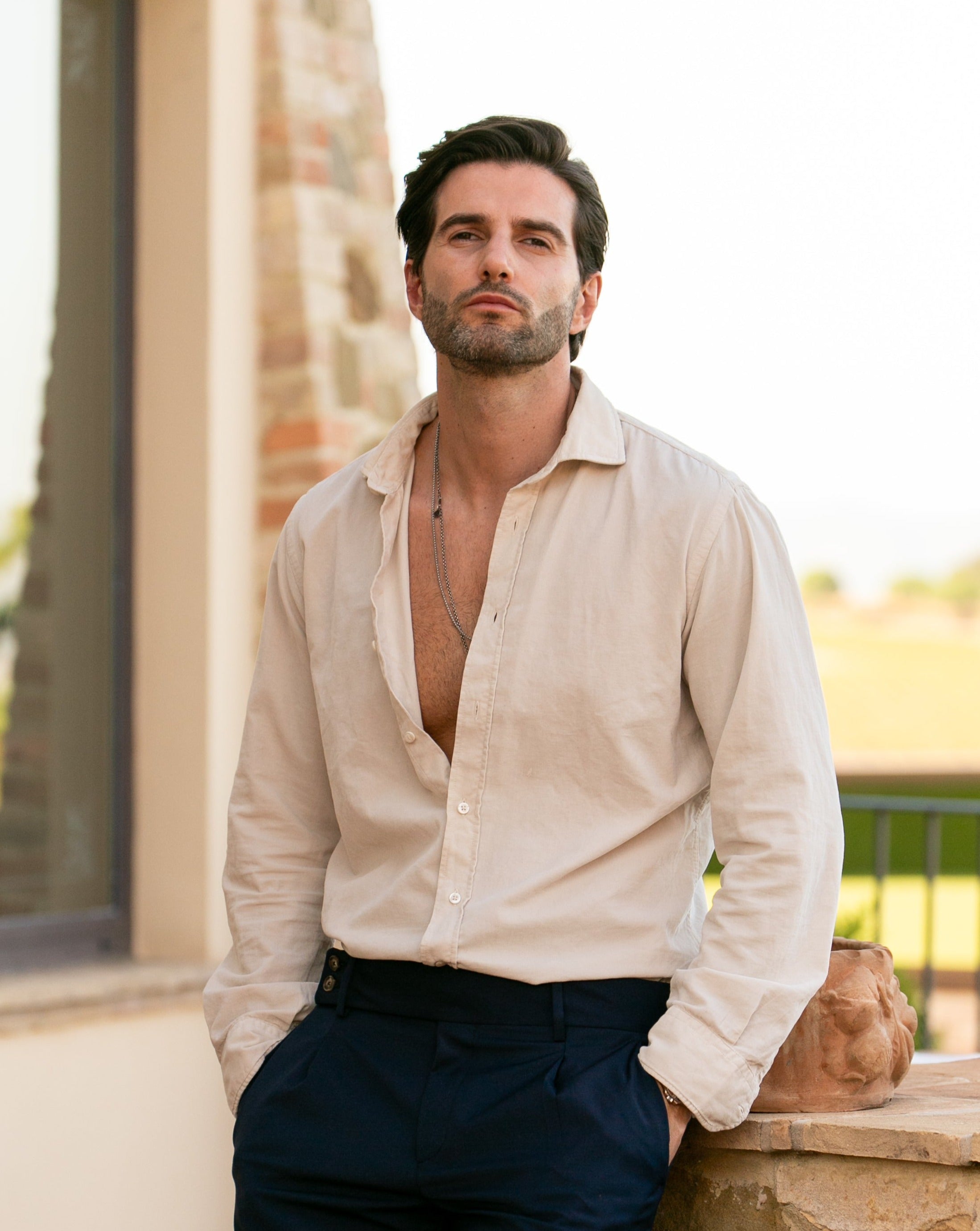 Vega - beige thousand-stripe velvet shirt