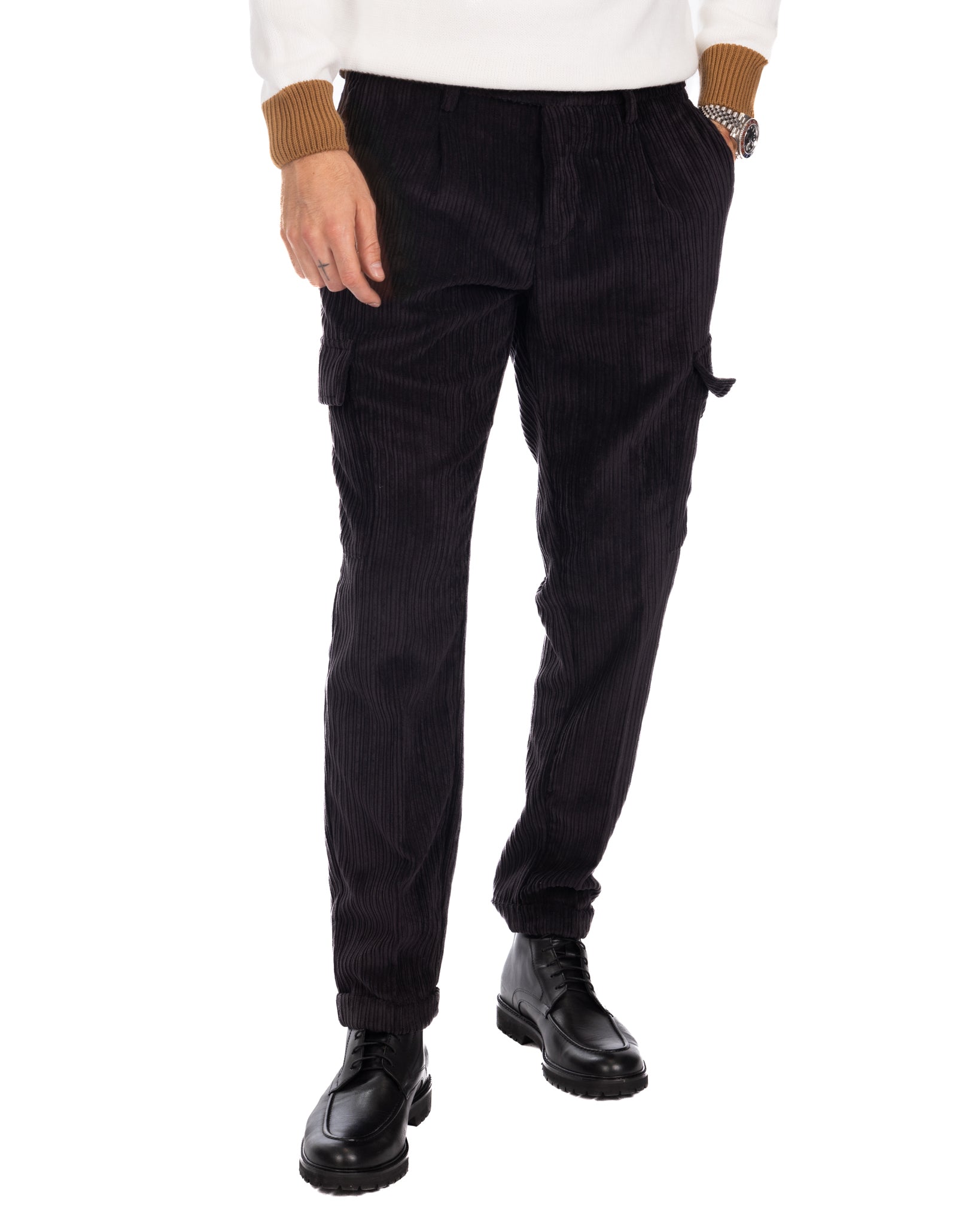 Amburgo - pantalone cargo in velluto nero