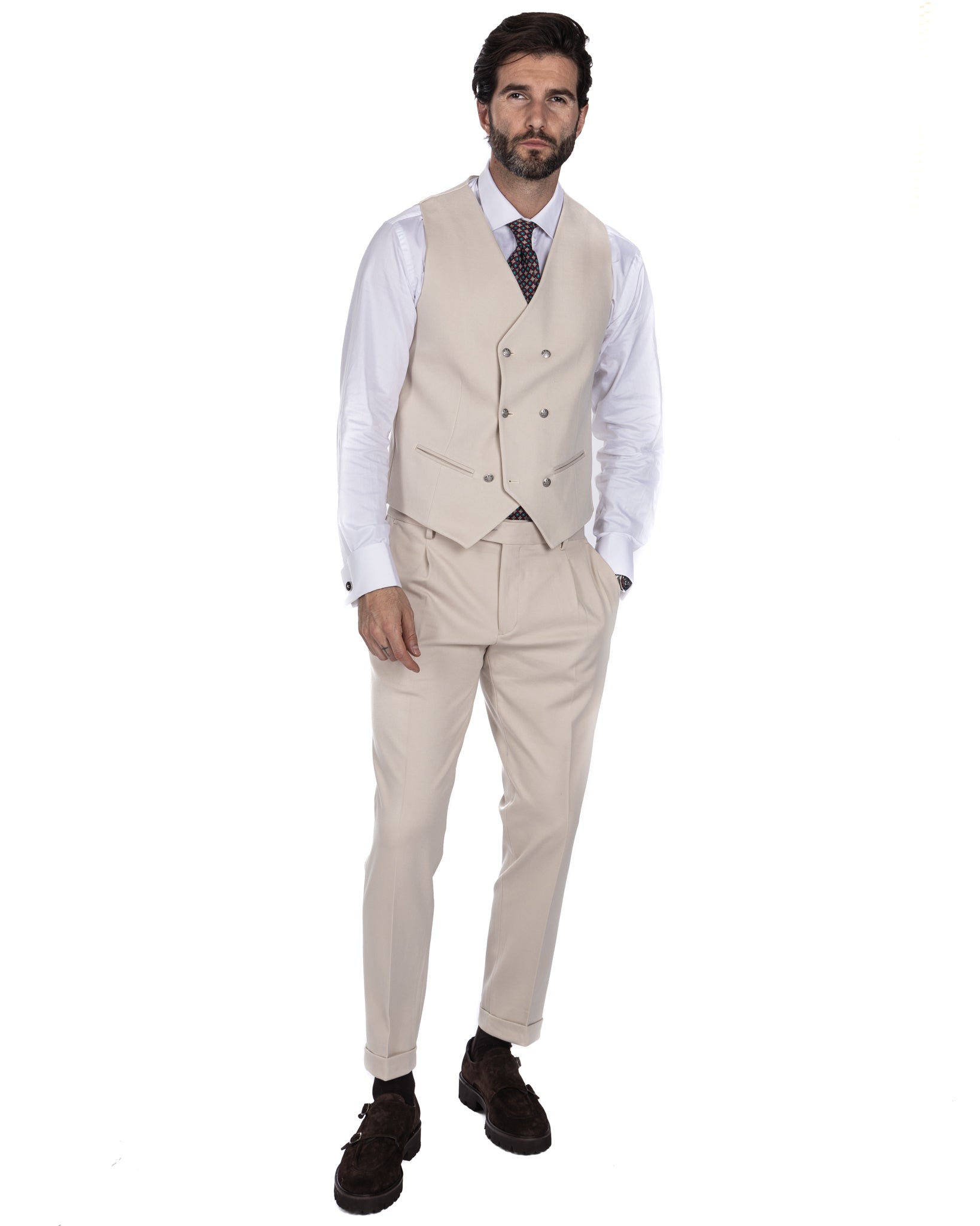 Mustang - double-breasted waistcoat in cream Milan stitch