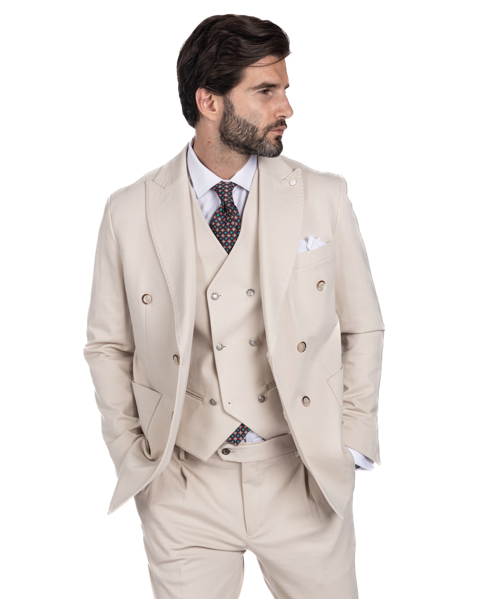 Mustang - double-breasted waistcoat in cream Milan stitch