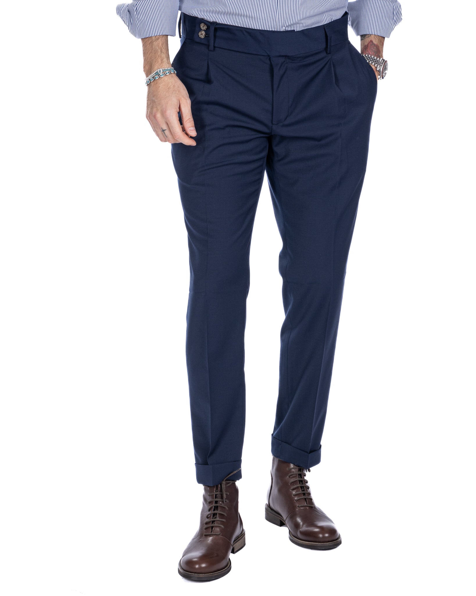 Italian - pantalone vita alta blu in misto lana