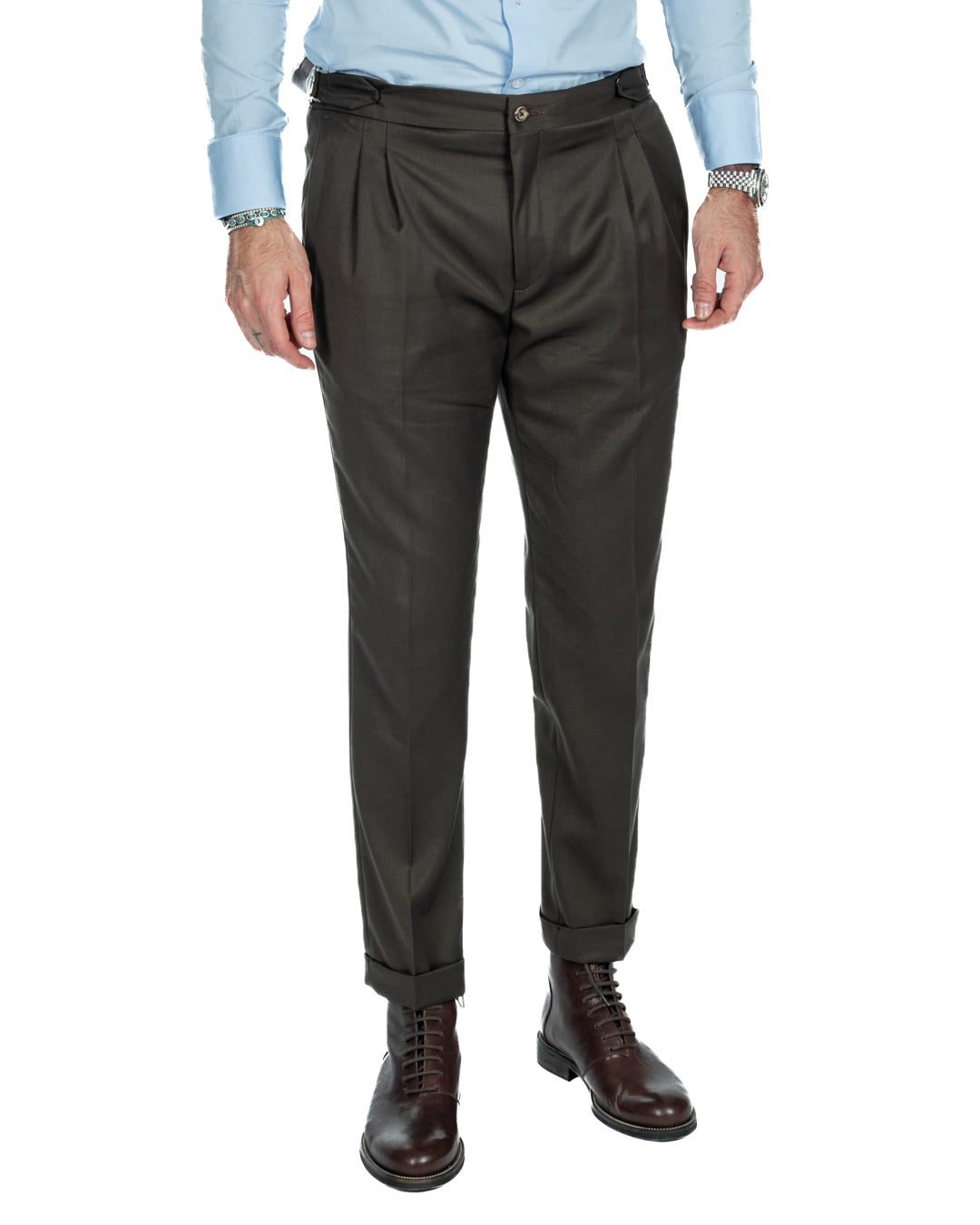 Otranto - green trousers with buckles and pleats