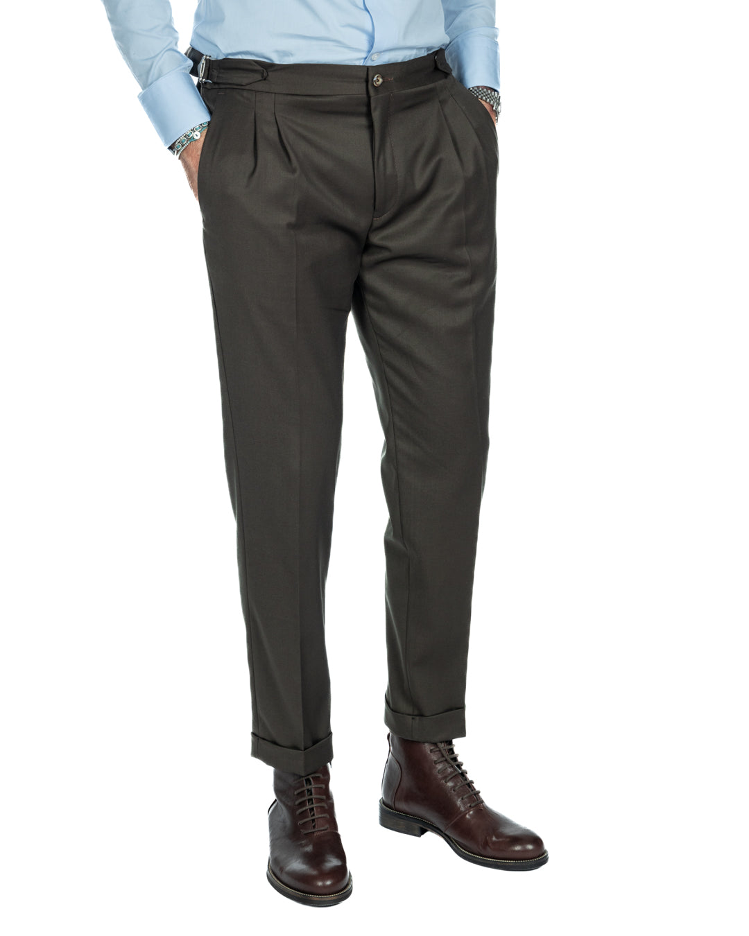 Otranto - green trousers with buckles and pleats