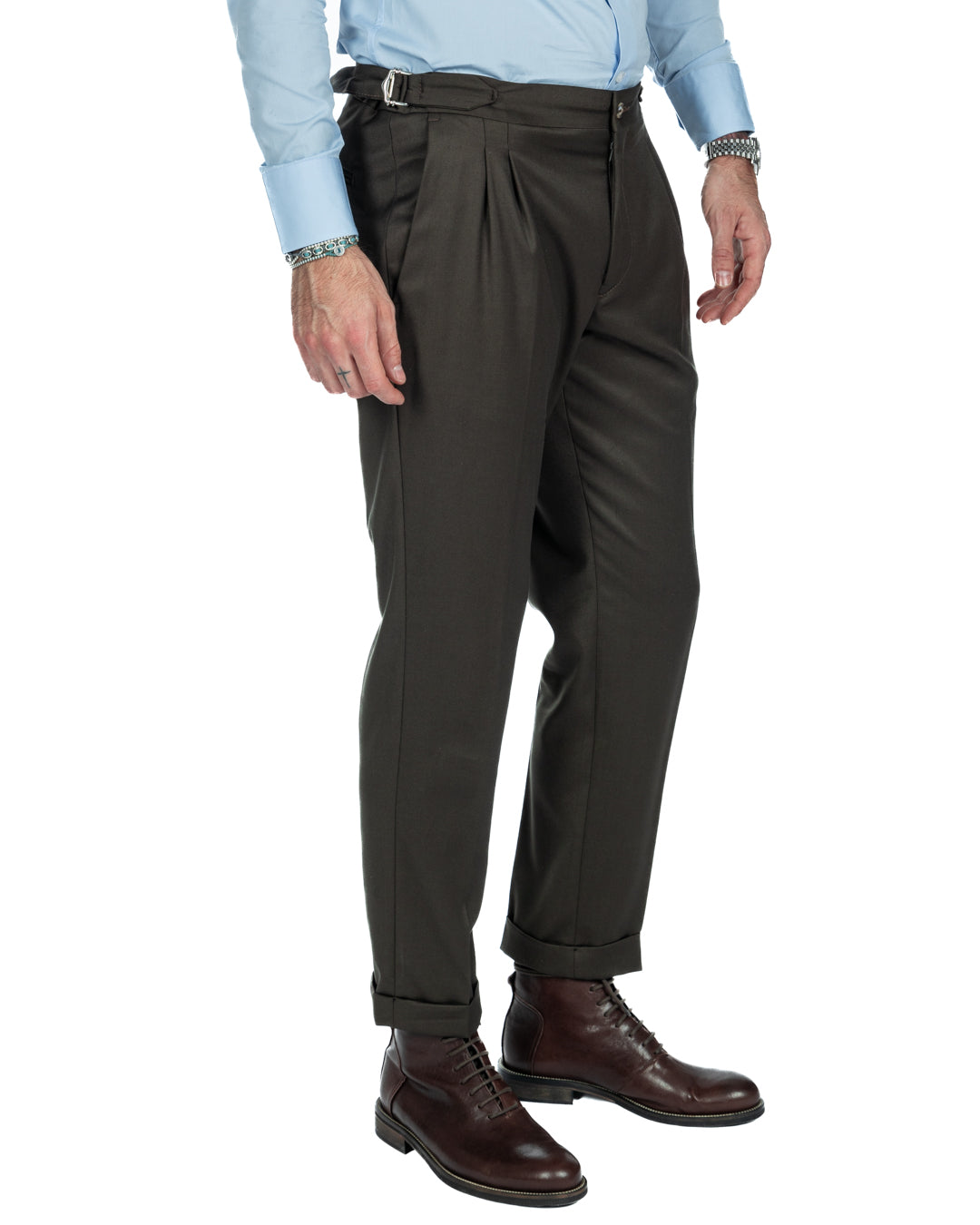 Otranto - green trousers with buckles and pleats