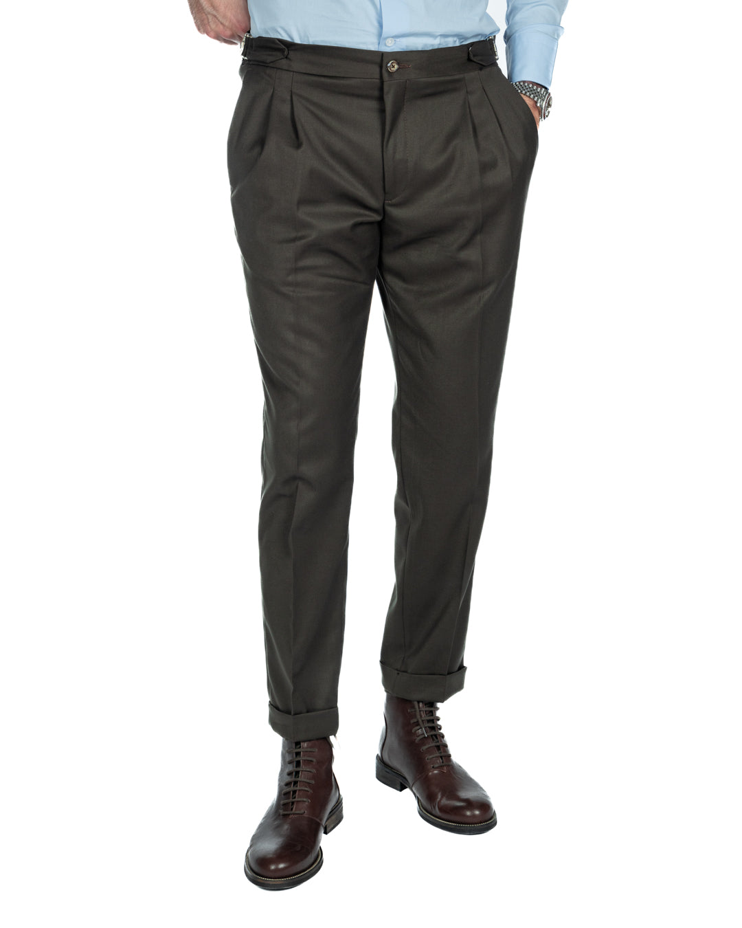 Otranto - green trousers with buckles and pleats