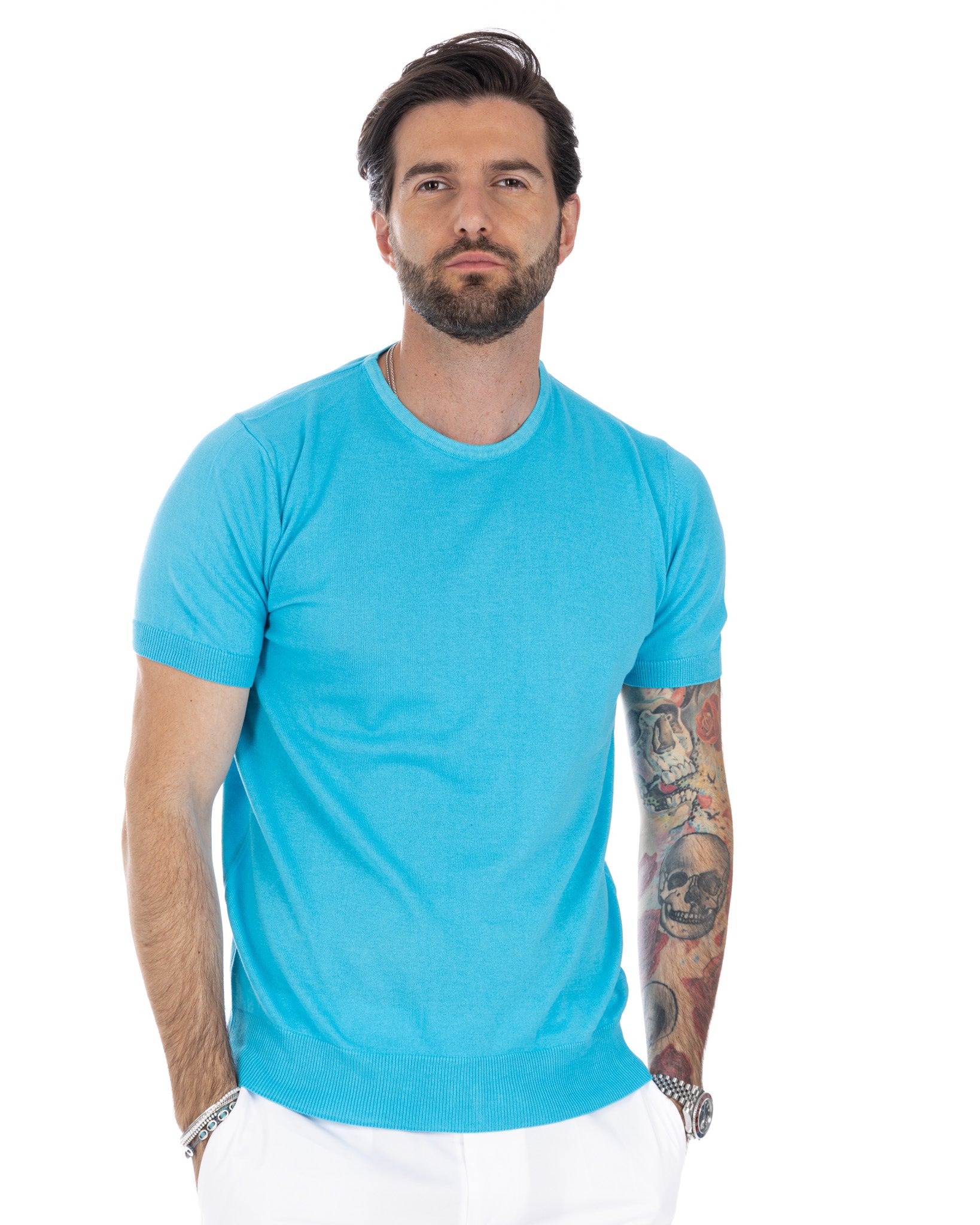 Jannik - t-shirt en maille turquoise