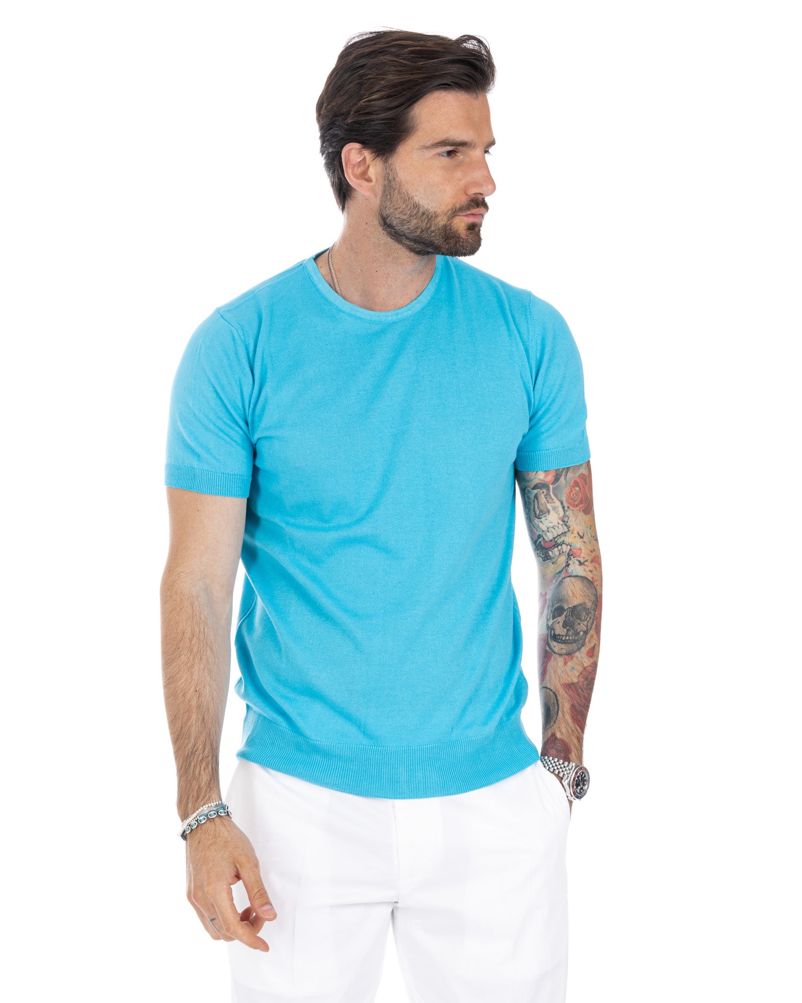 Jannik - t-shirt en maille turquoise