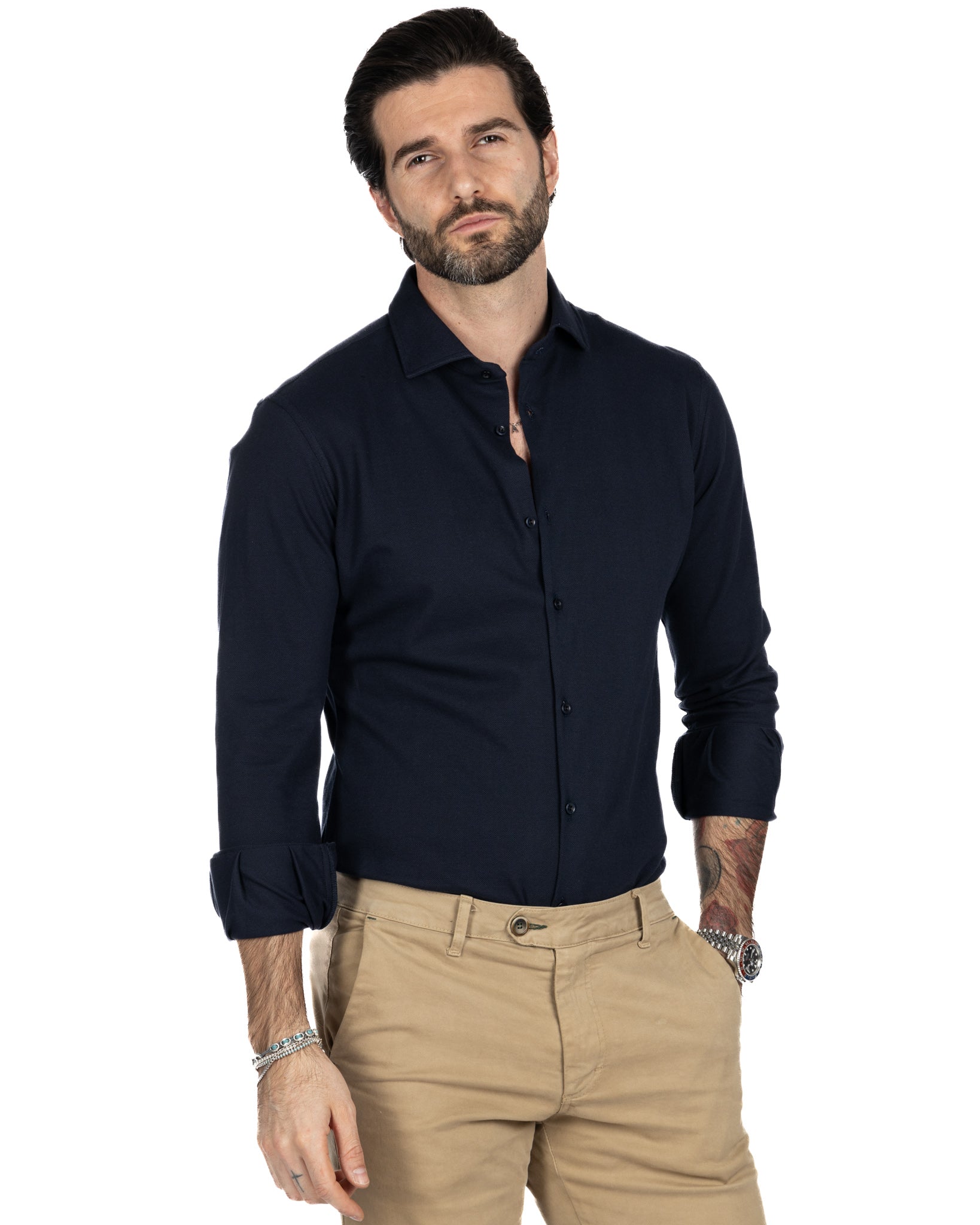 Shirt - slim fit navy blue jersey