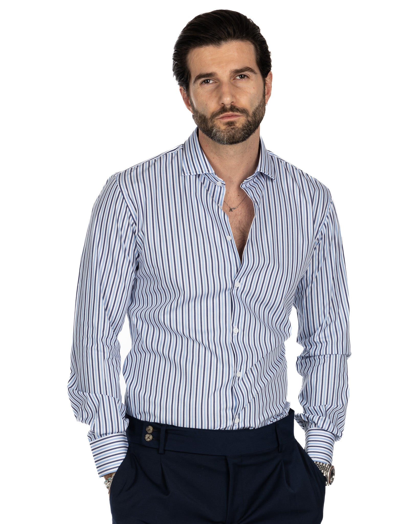 Chemise - slim fit bleu clair et rayures bleues