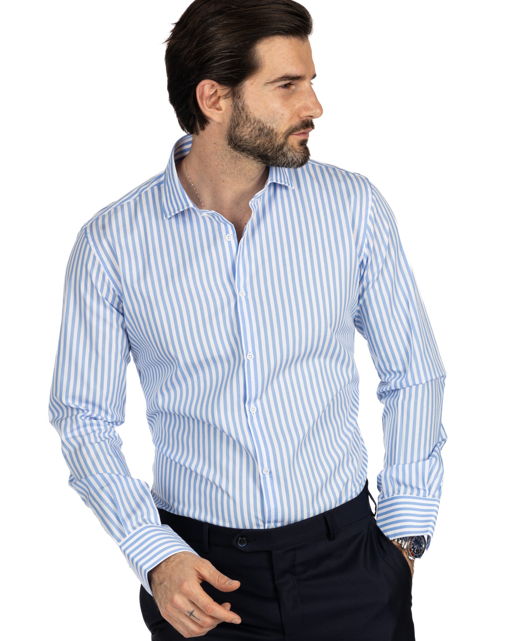 Shirt - slim fit medium blue stripes