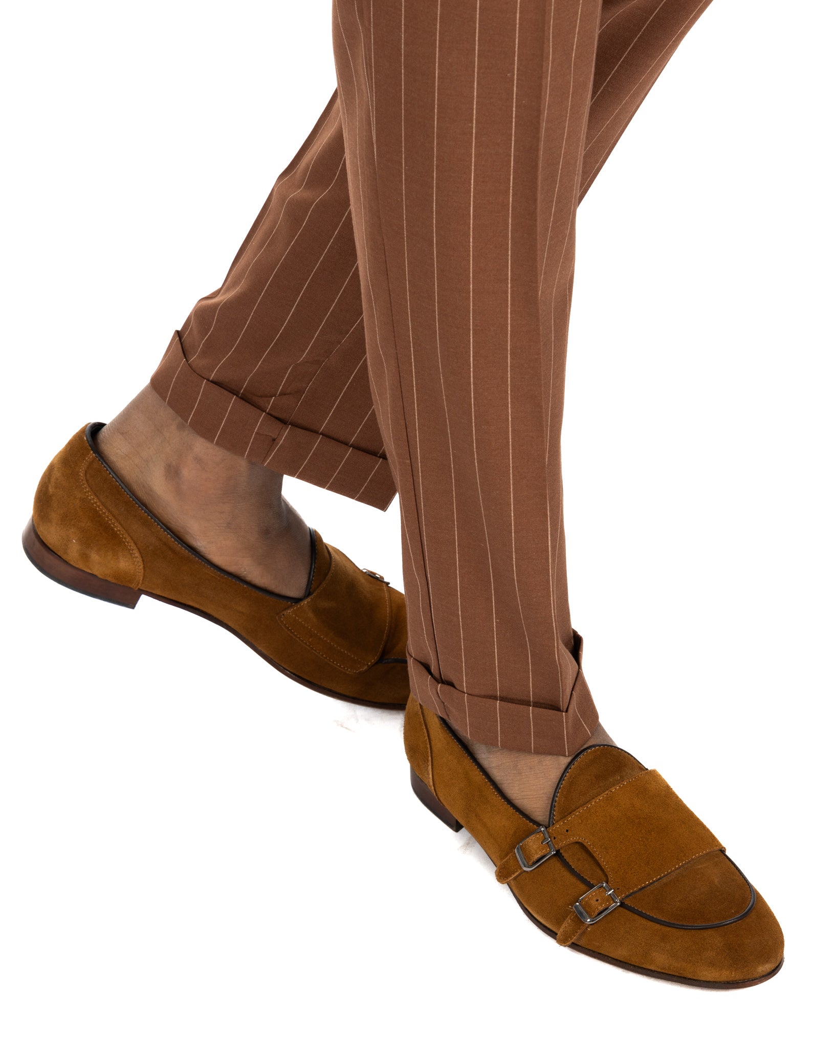 Gianni - camel suede moccasin with double buckle