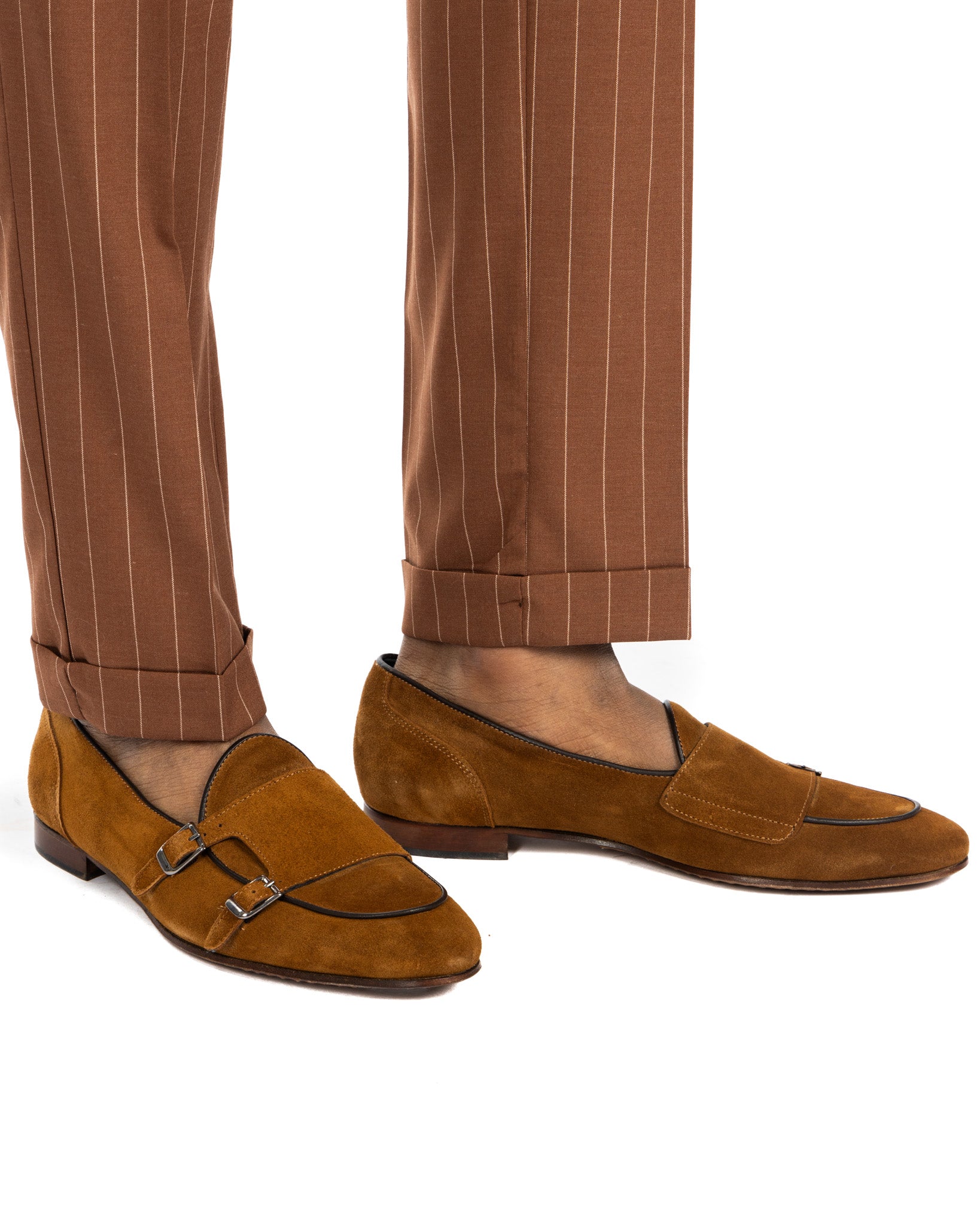 Gianni - camel suede moccasin with double buckle