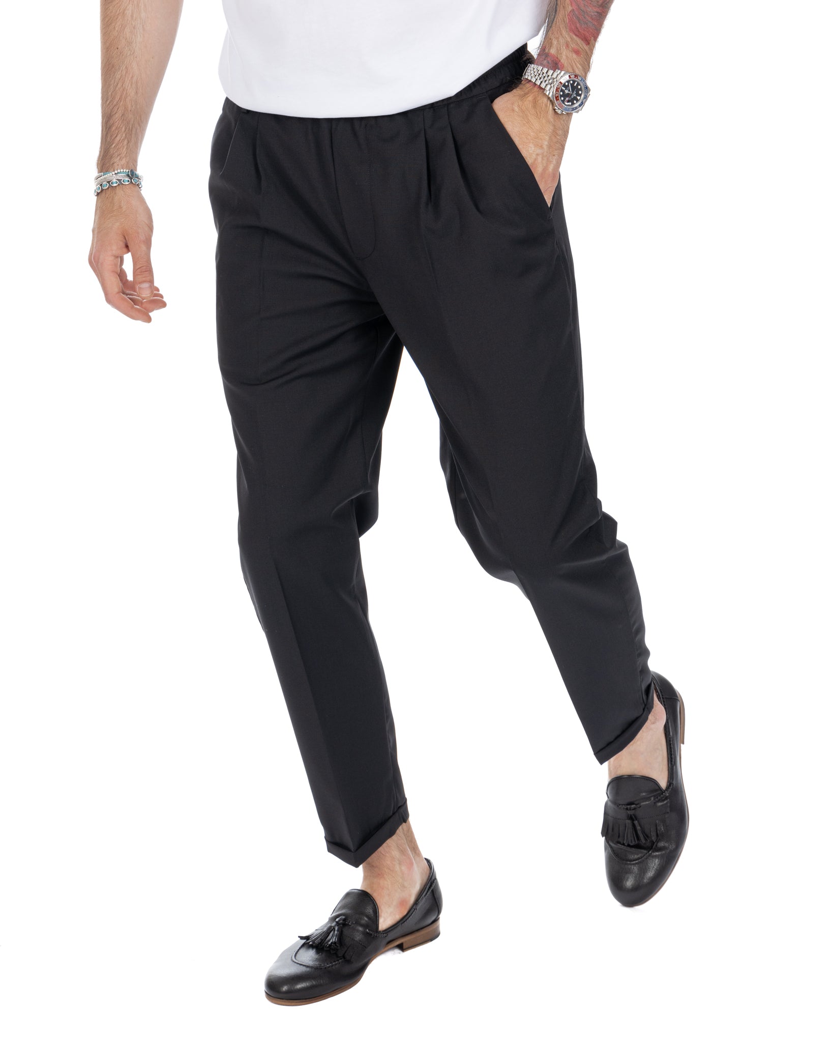 Larry - black wool blend trousers