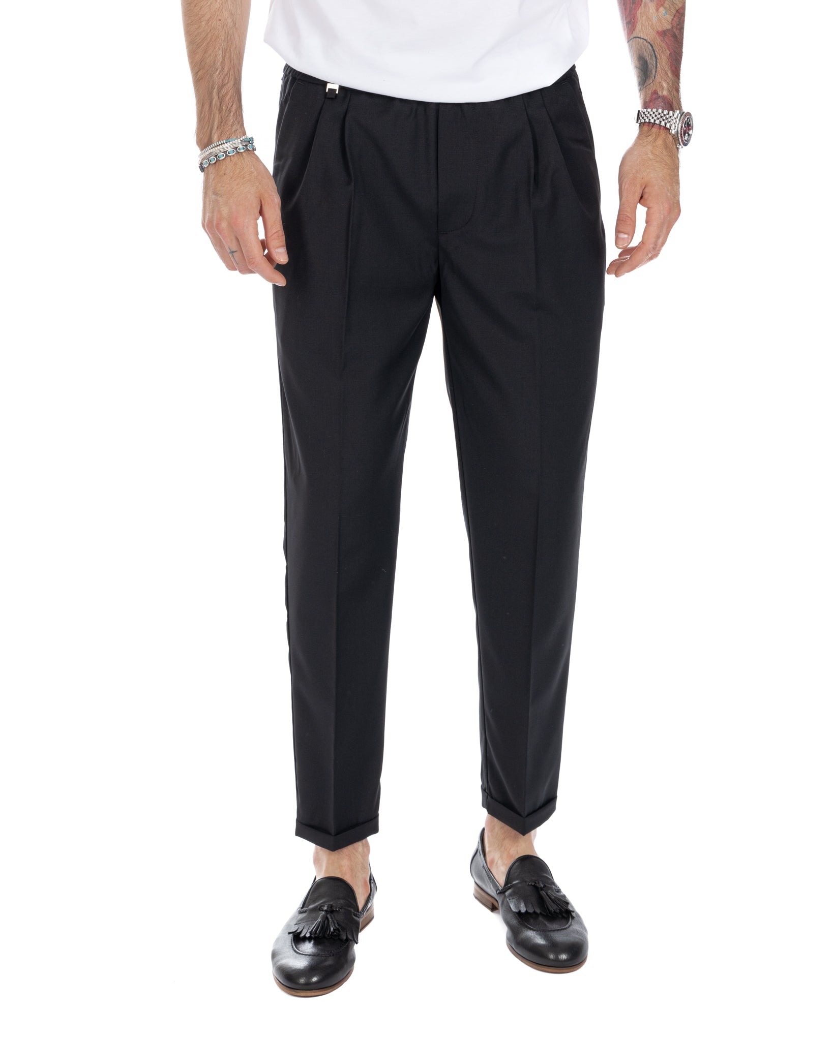 Larry - black wool blend trousers