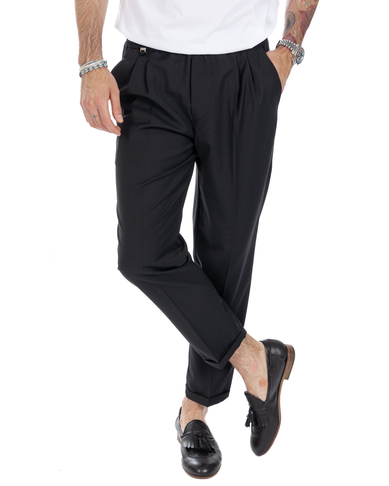 Larry - black wool blend trousers