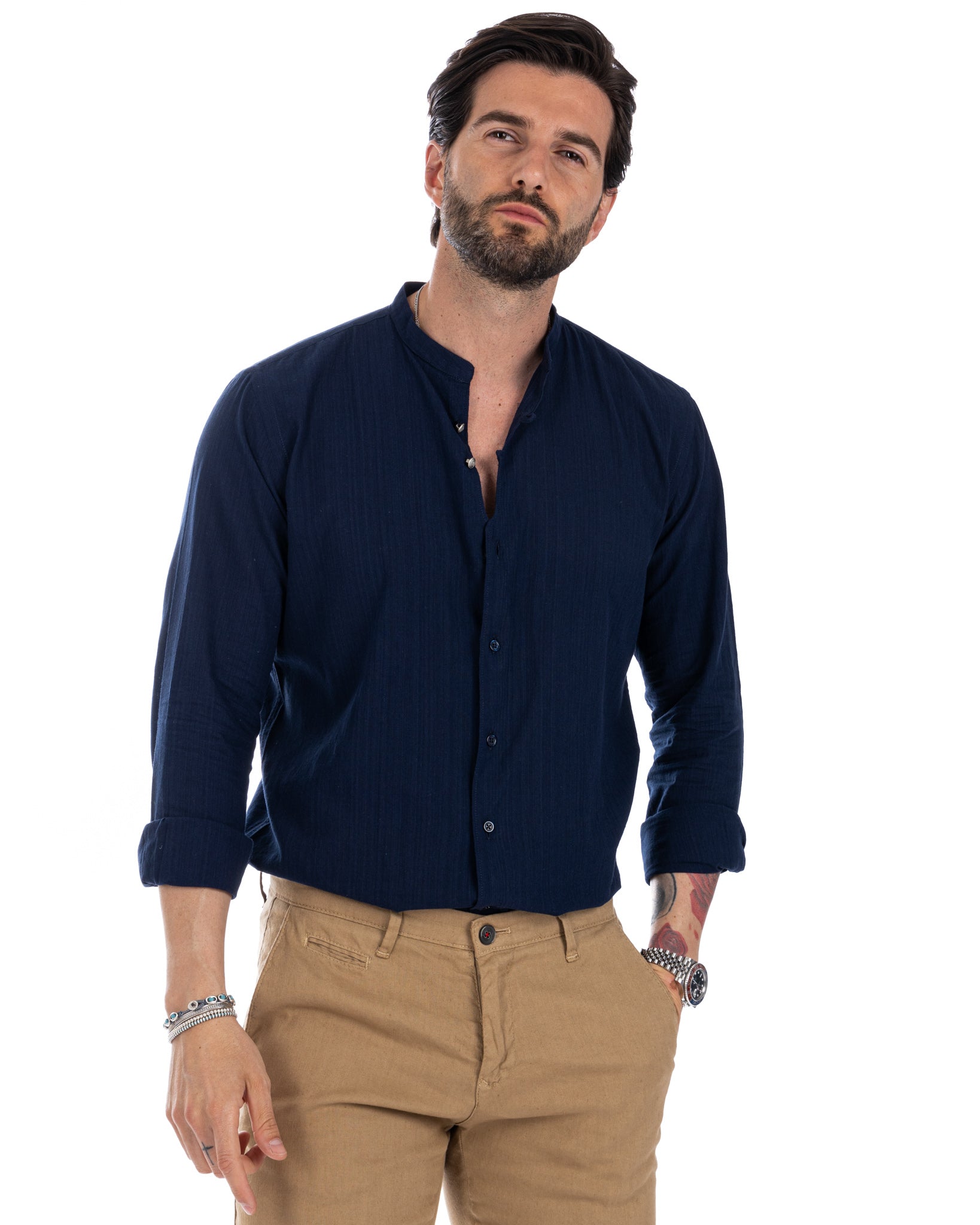 Hyeres - chemise coréenne en coton bleu