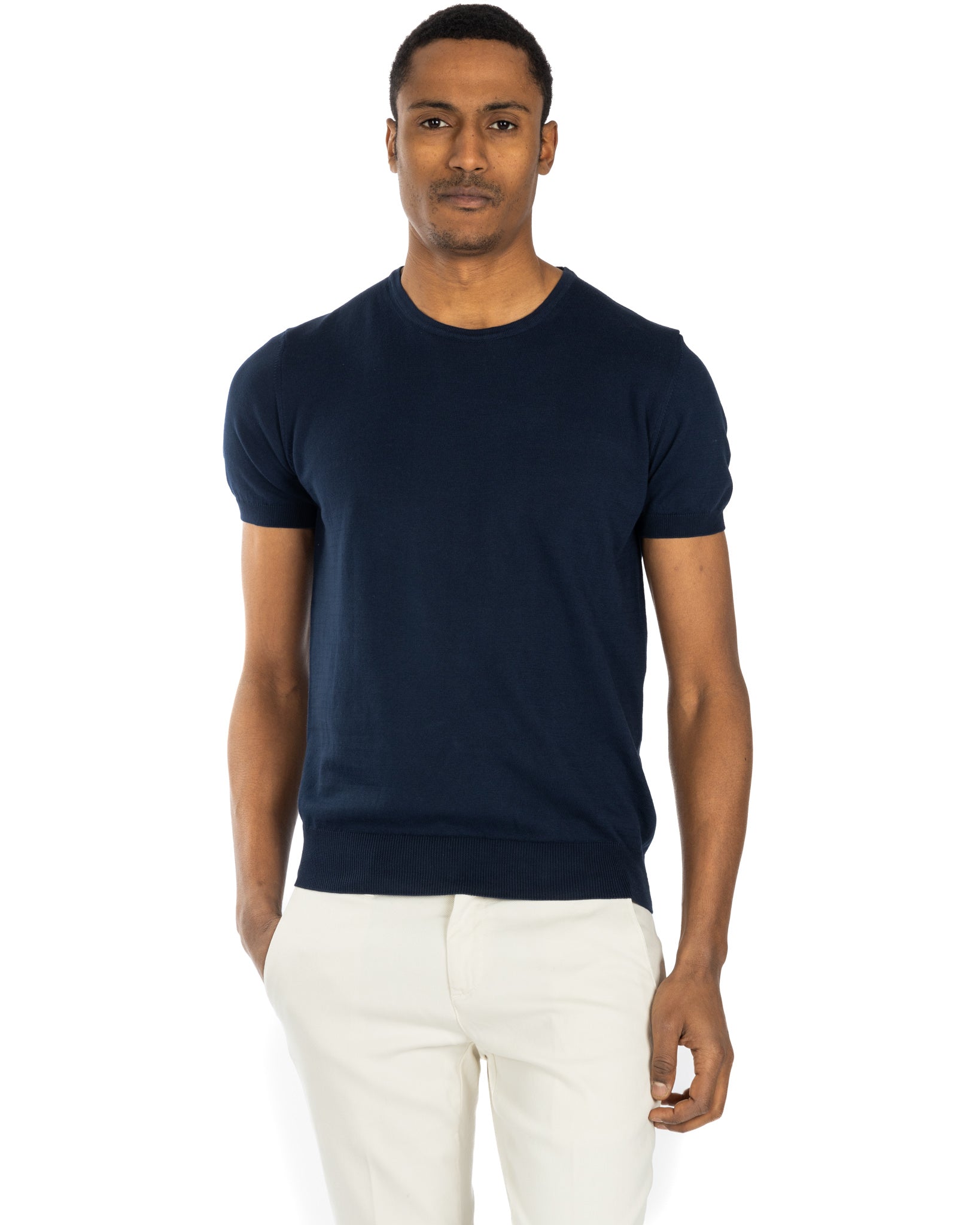 Jannik - t-shirt en maille bleu