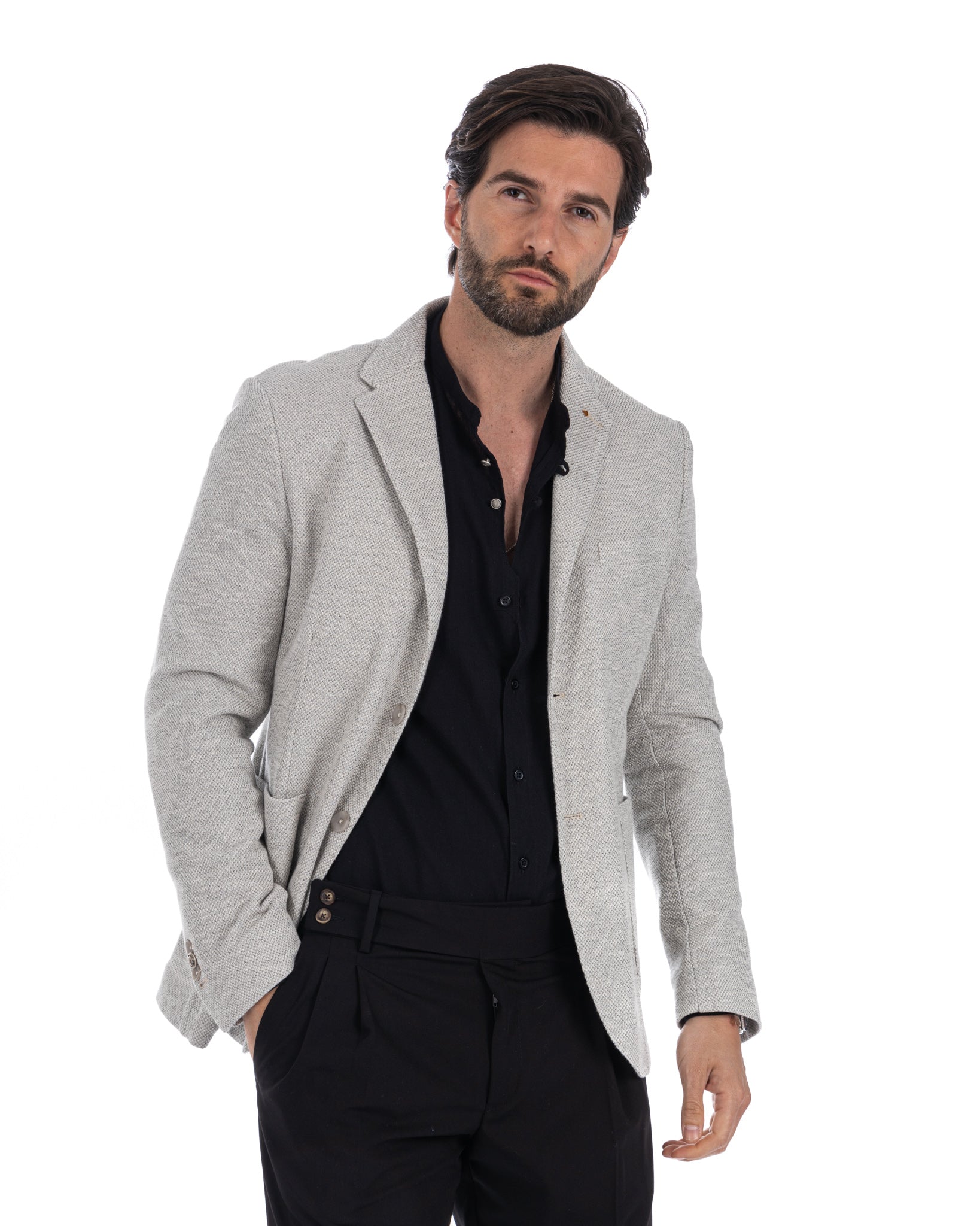 Ragusa - beige honeycomb single-breasted jacket