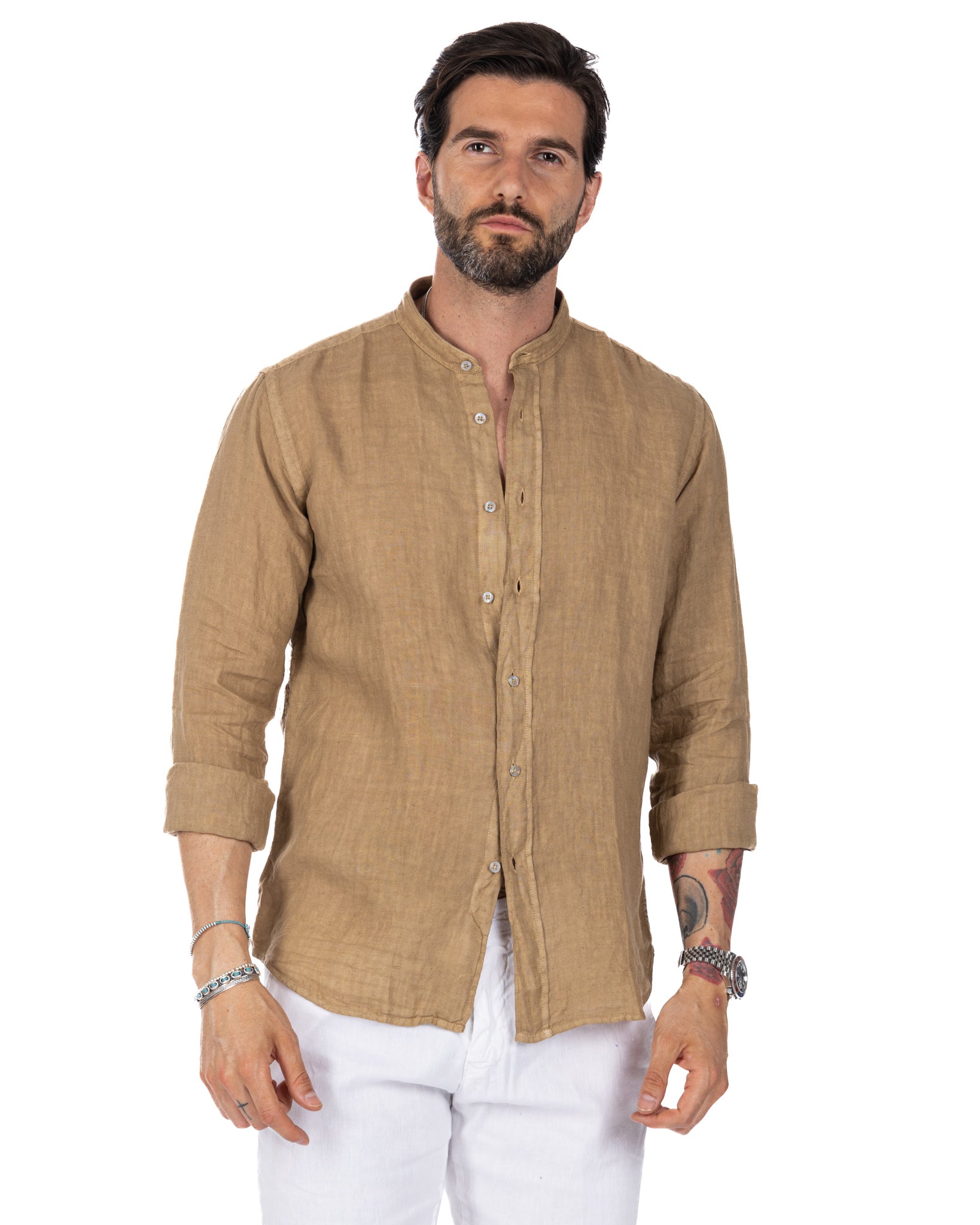 Nice - chemise coréenne pur lin beige