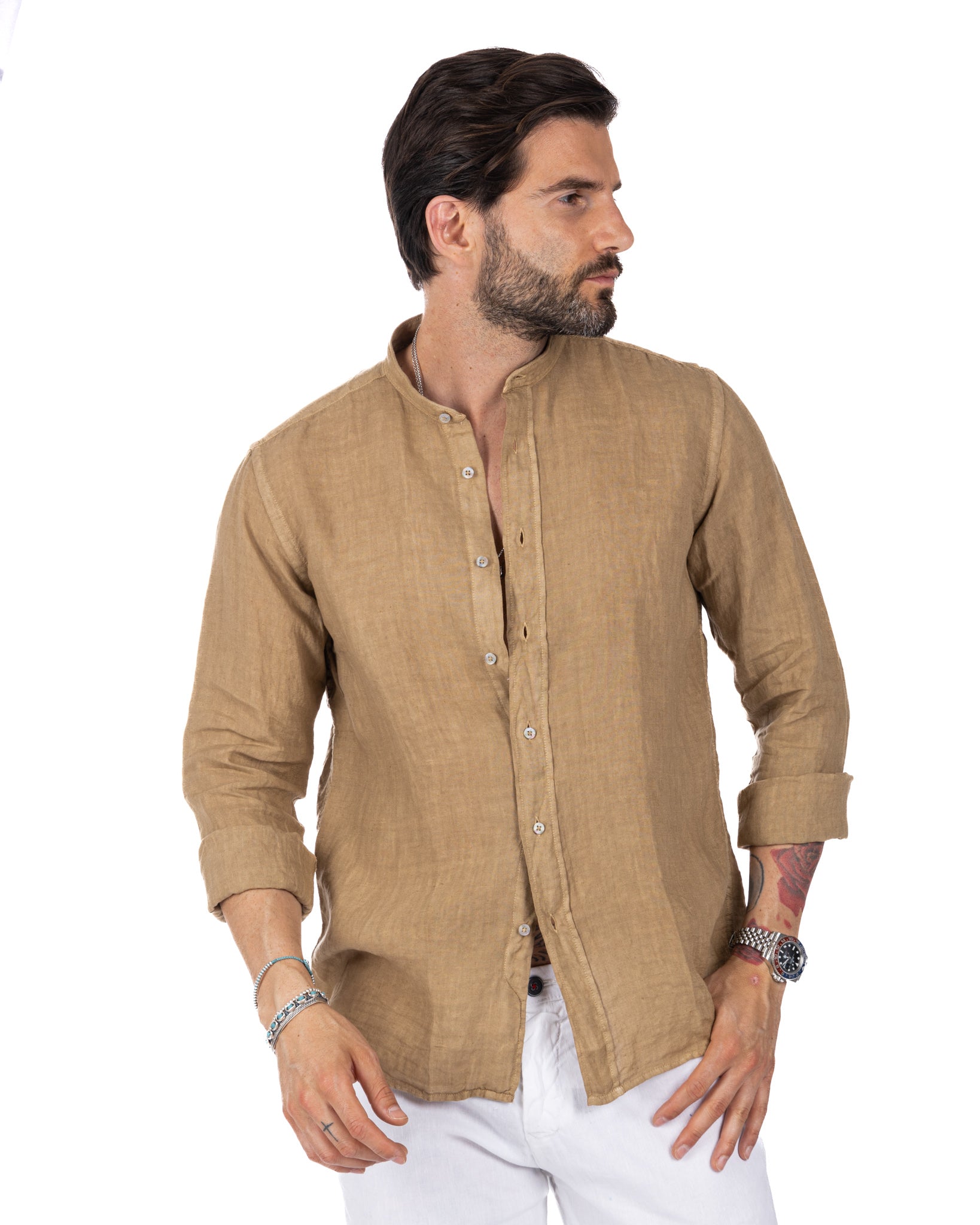 Nice - chemise coréenne pur lin beige