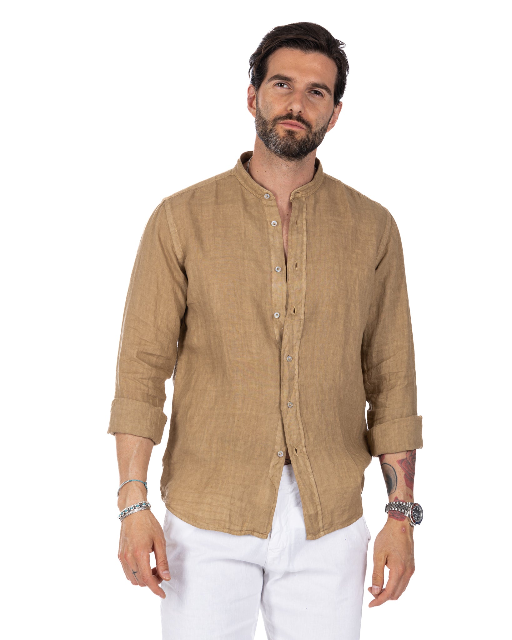 Nice - chemise coréenne pur lin beige