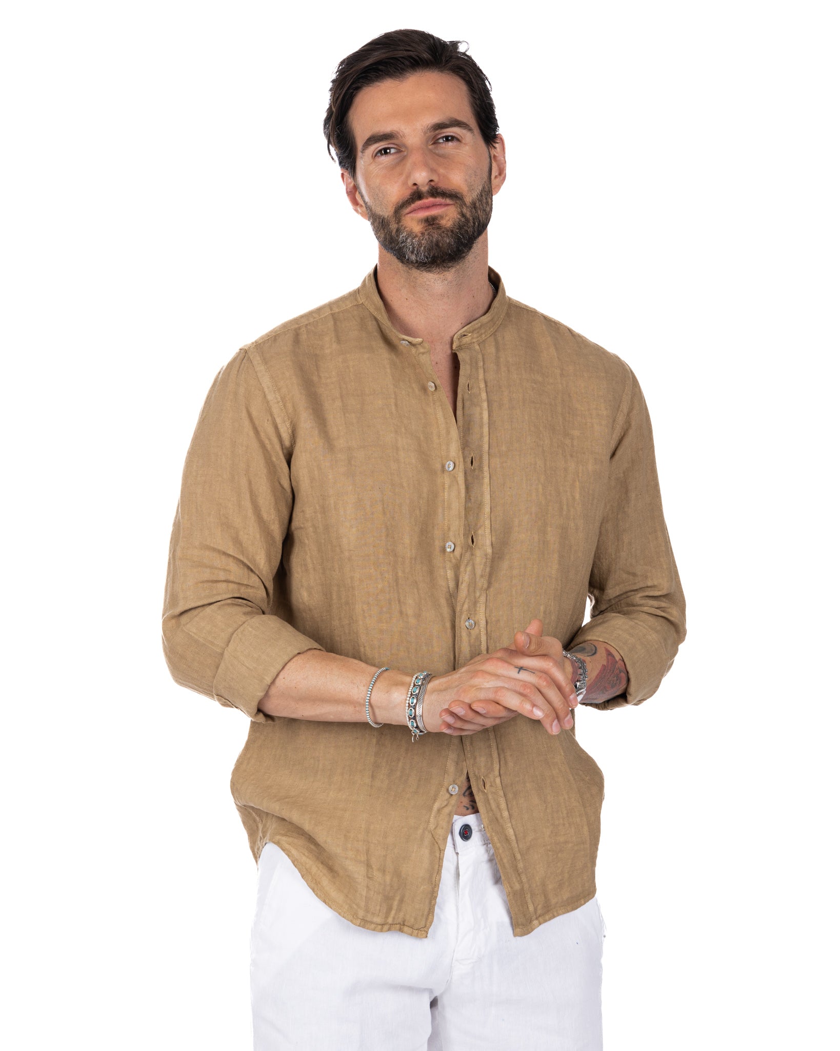 Nice - chemise coréenne pur lin beige