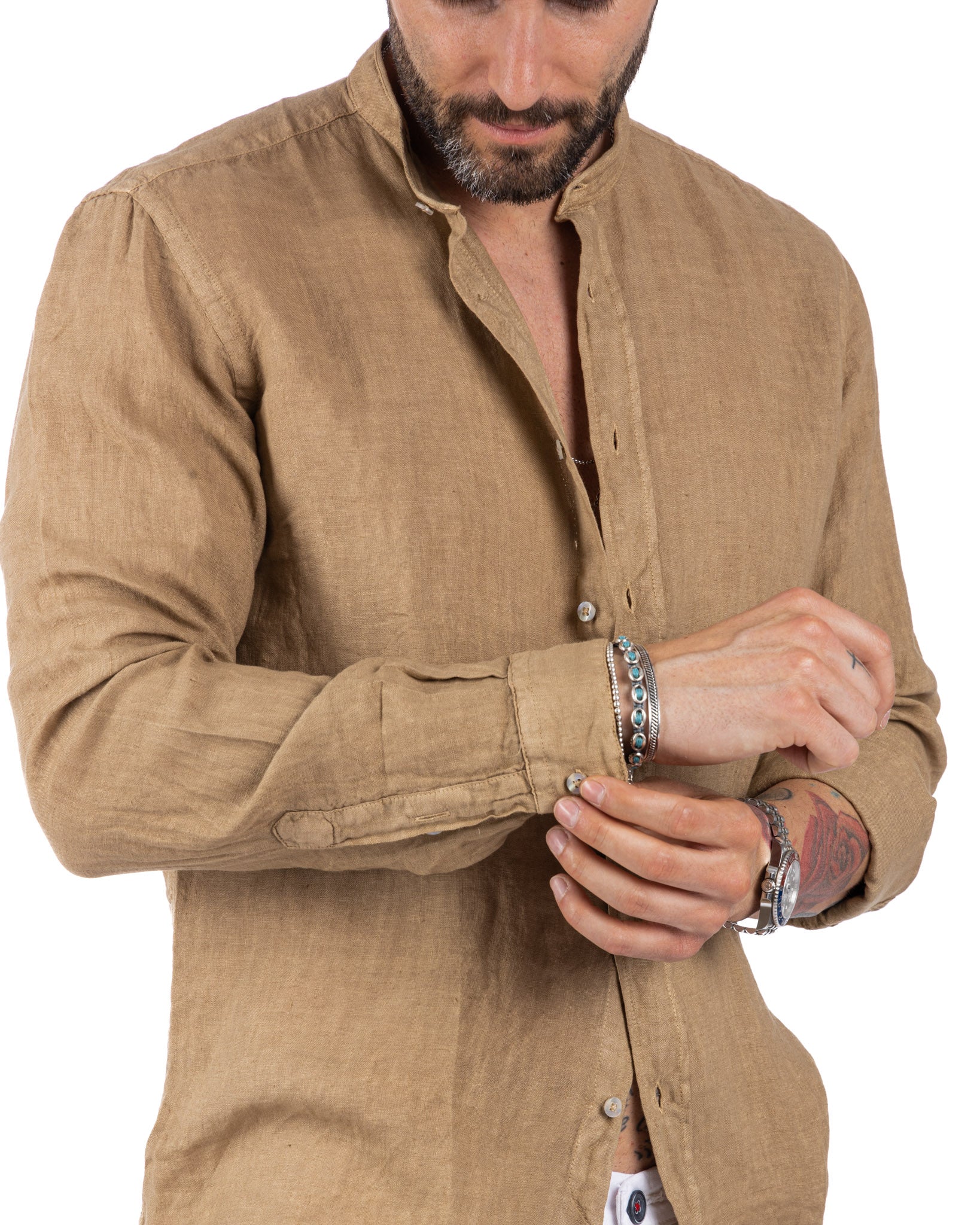 Nice - chemise coréenne pur lin beige
