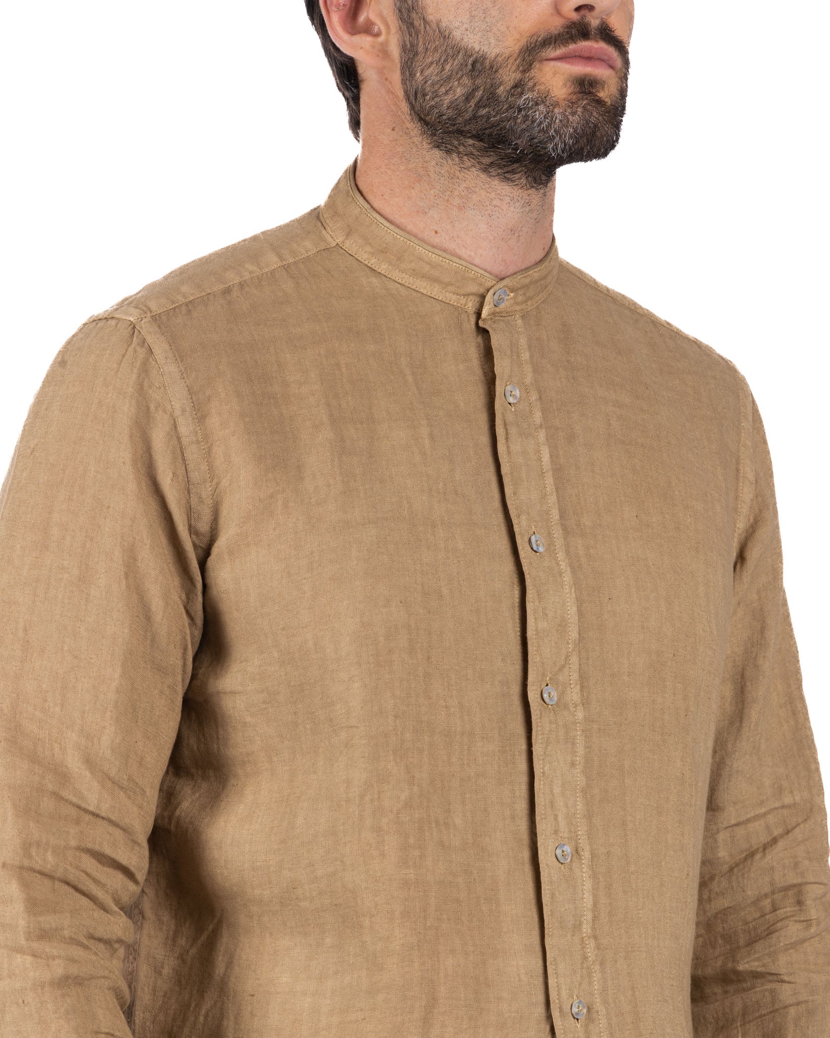 Nice - chemise coréenne pur lin beige