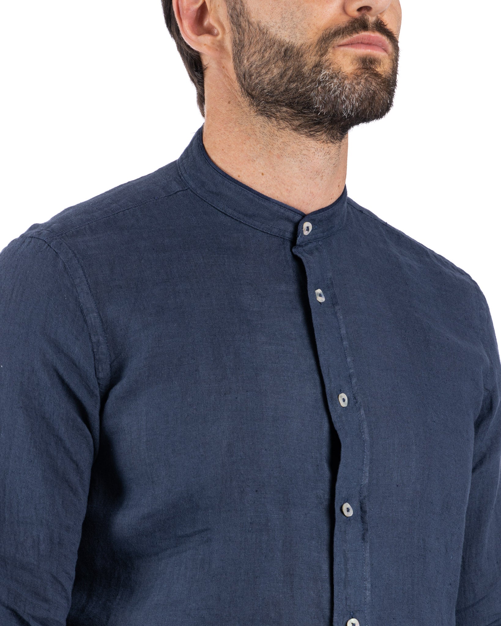 Nizza - Korean shirt in pure blue linen