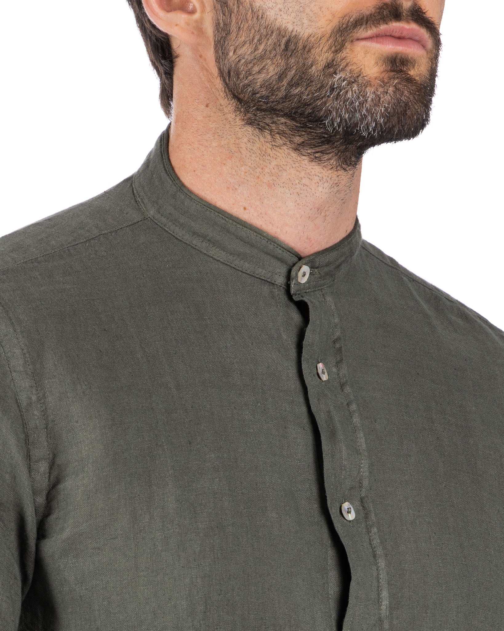 Nizza - camicia coreana in puro lino militare