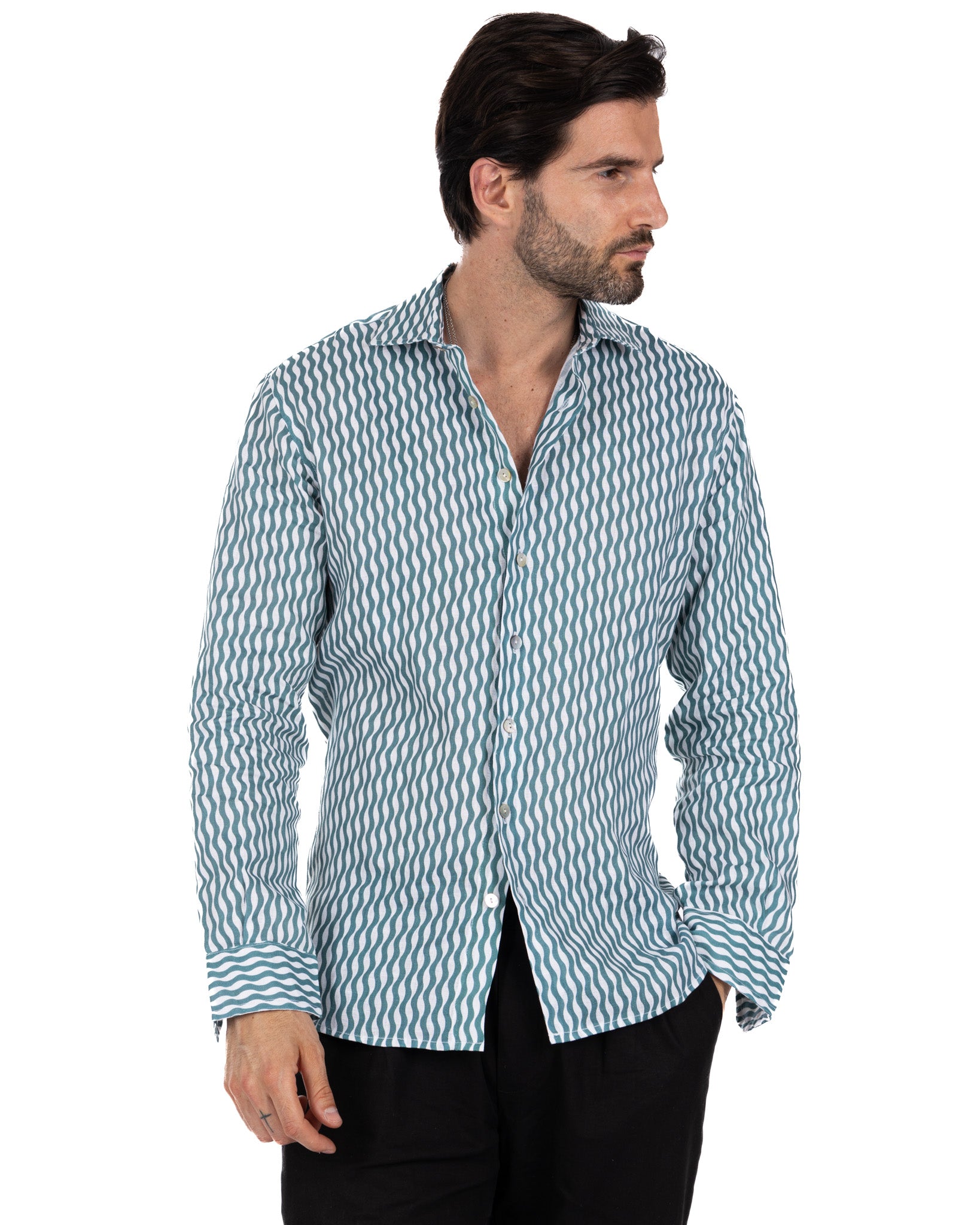 Onda - turquoise printed linen shirt