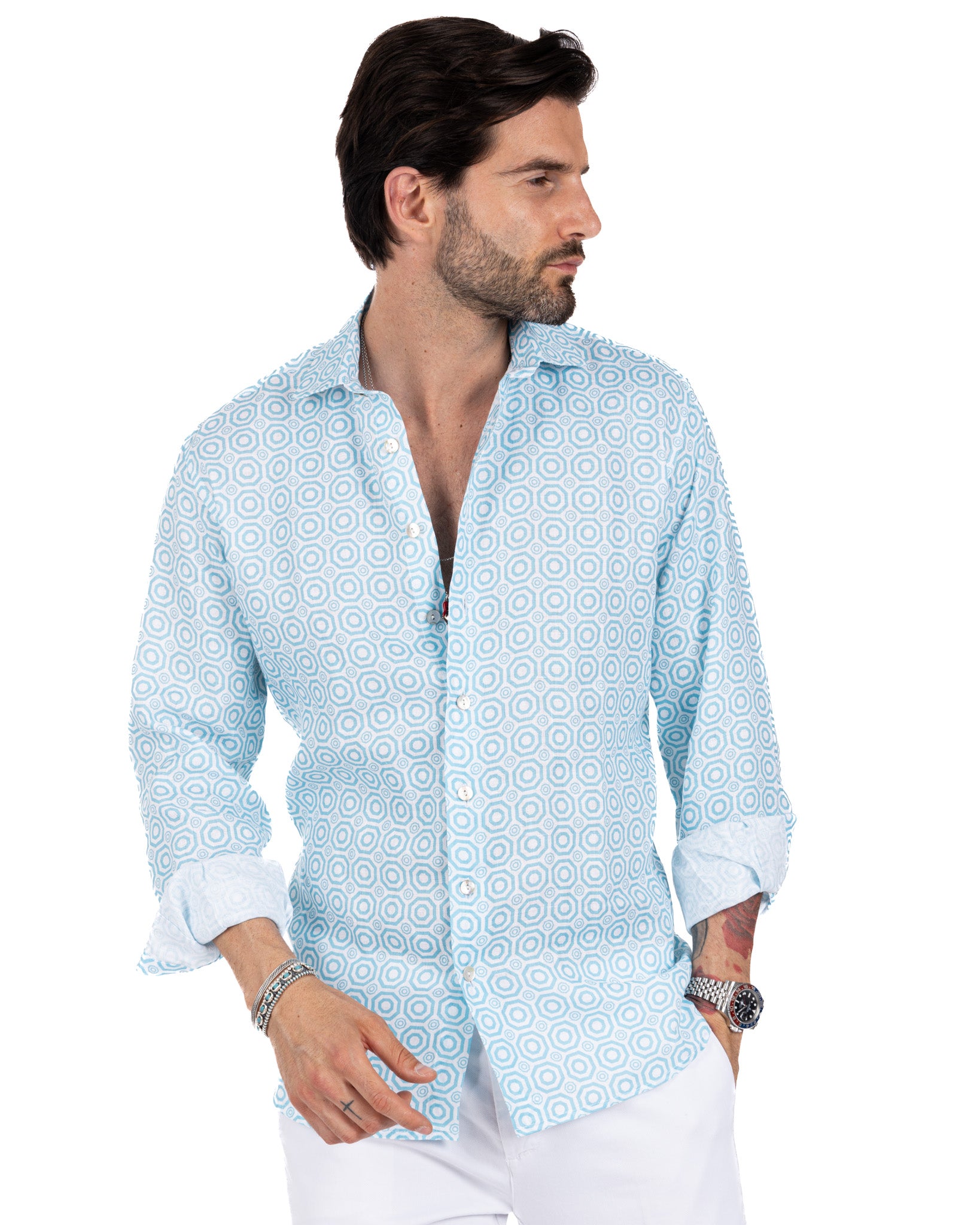 Maiolica - light blue printed linen shirt
