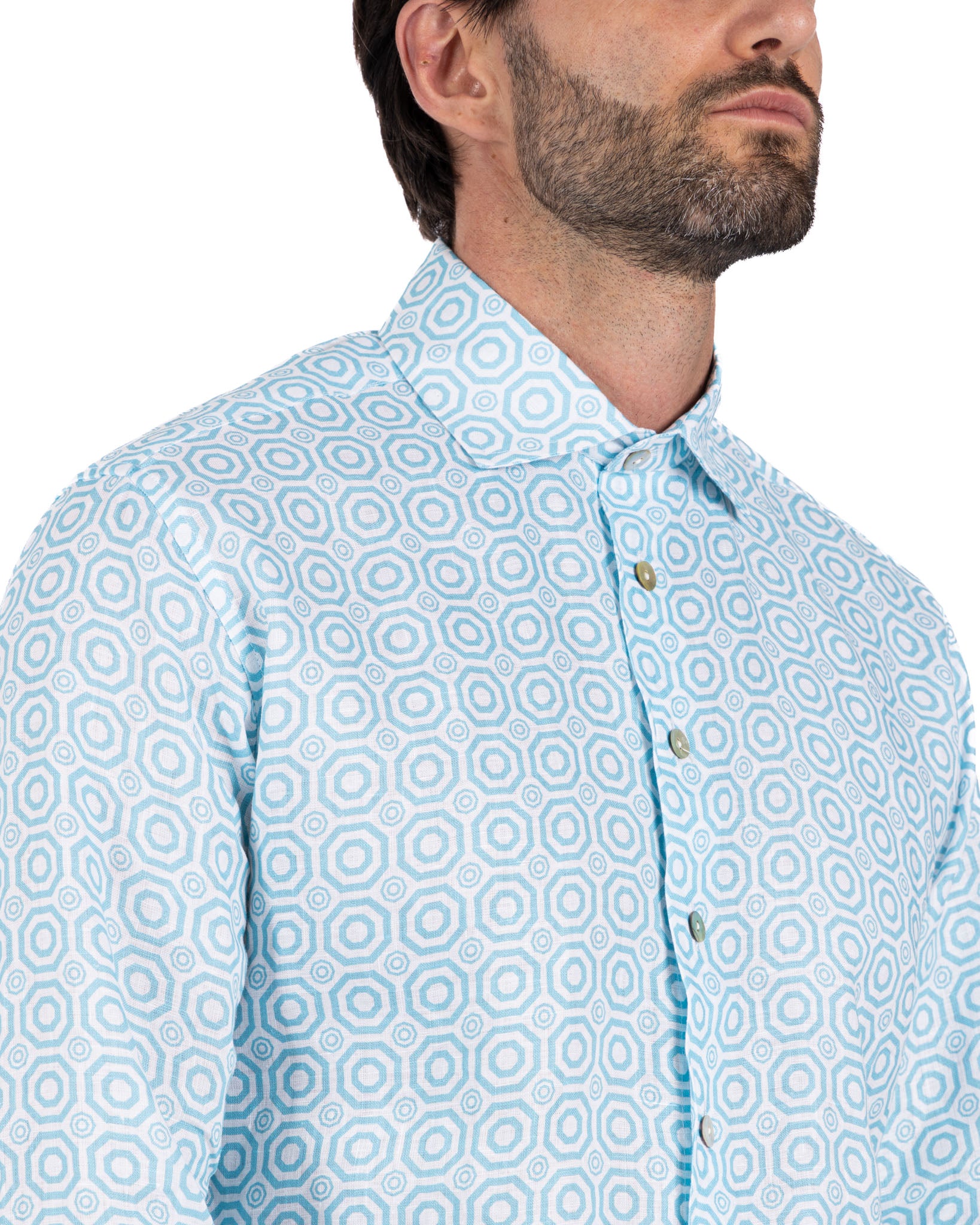 Maiolica - light blue printed linen shirt